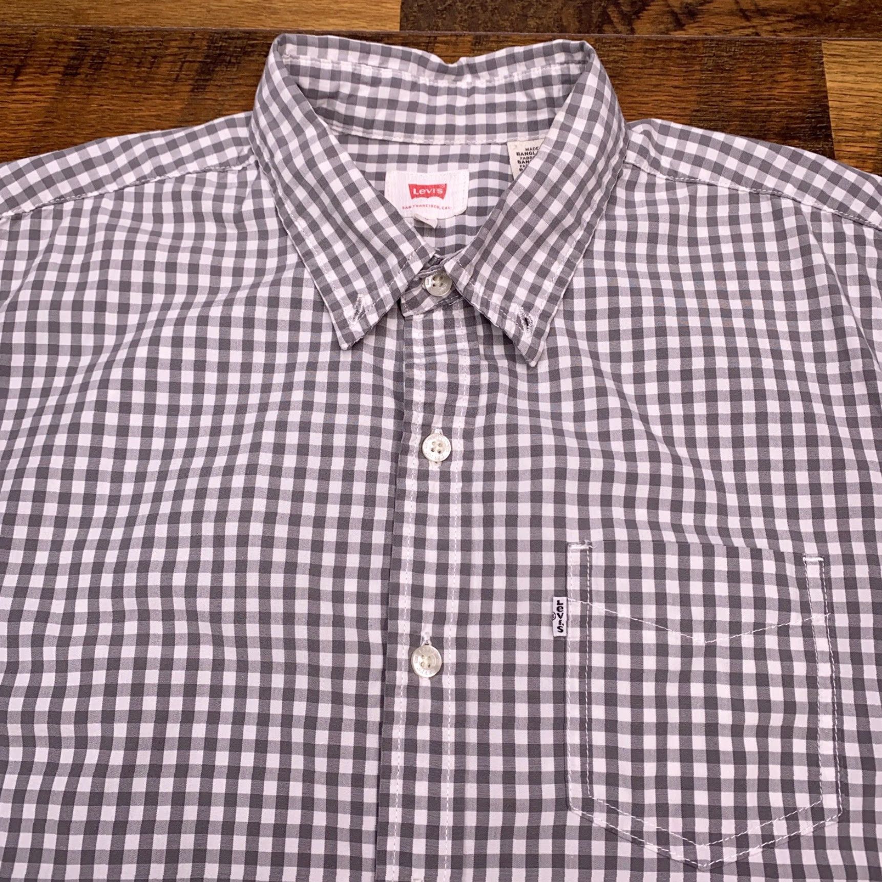 Levi's Levi's Shirt Adult Large Gray Front Pocket Check Button Up Mens Size US L / EU 52-54 / 3 - 4 Thumbnail