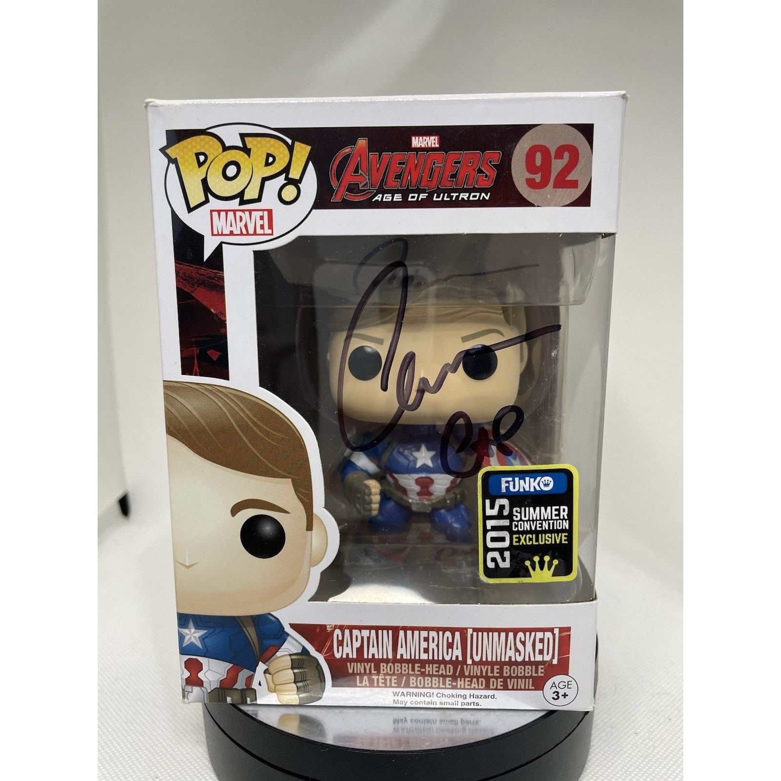 Marvel Comics Funko Pop Captain America Unmasked 93 Signed By Chris Evans Size ONE SIZE - 1 Thumbnail