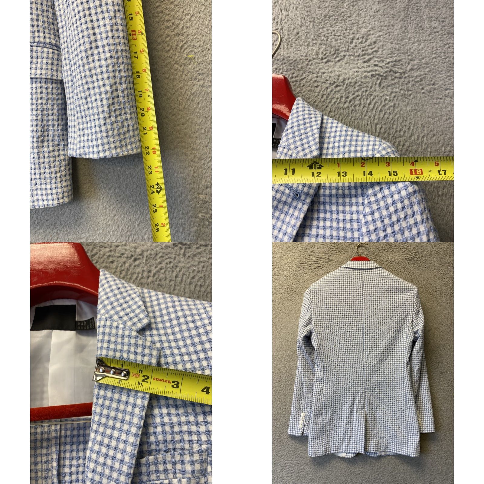 Asos VINTAGE ASOS Men’s Sport Coat Jacket Blazer Casual Formal Wedding Gingham Plaid Blue 34R Size 34R - 8 Thumbnail