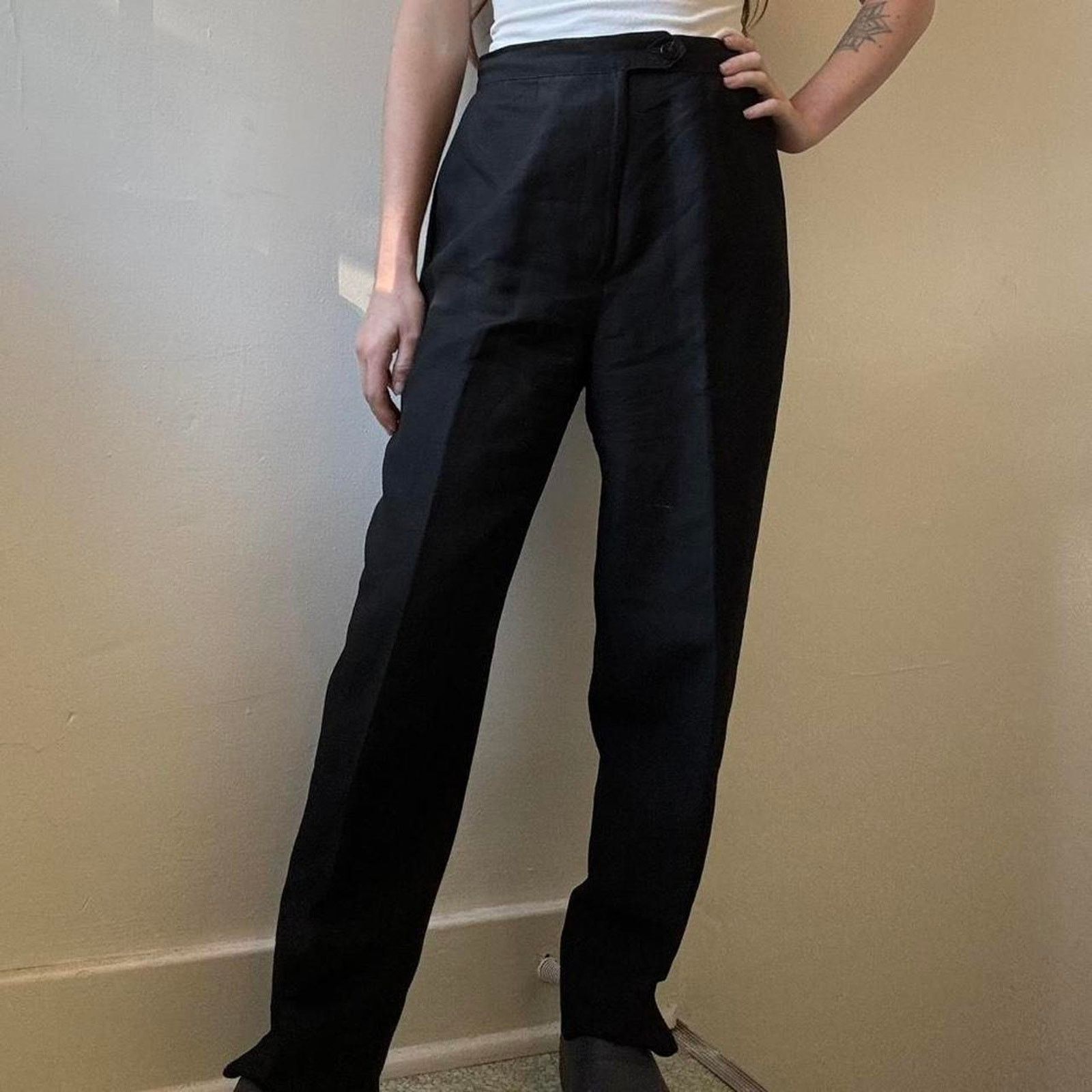 Vintage Vintage Herman Geist Black Linen Trousers 4 Petite Preppy Size 27" / US 4 / IT 40 - 1 Thumbnail