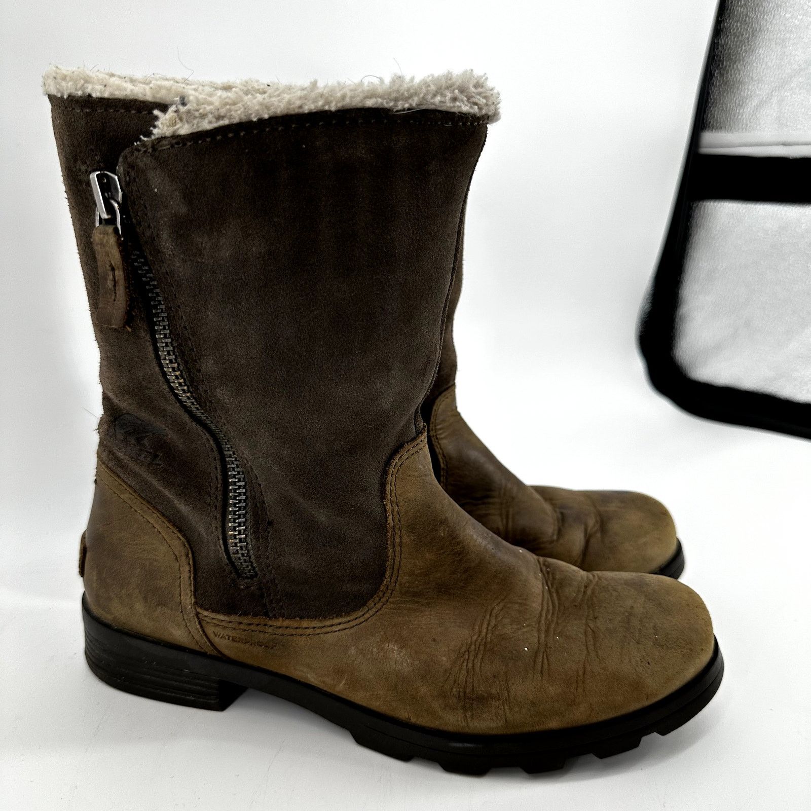 SOREL Sorel Emelie Boots Foldover Winter Leather Shearling Brown 8 Size US 8 / IT 38 - 3 Thumbnail