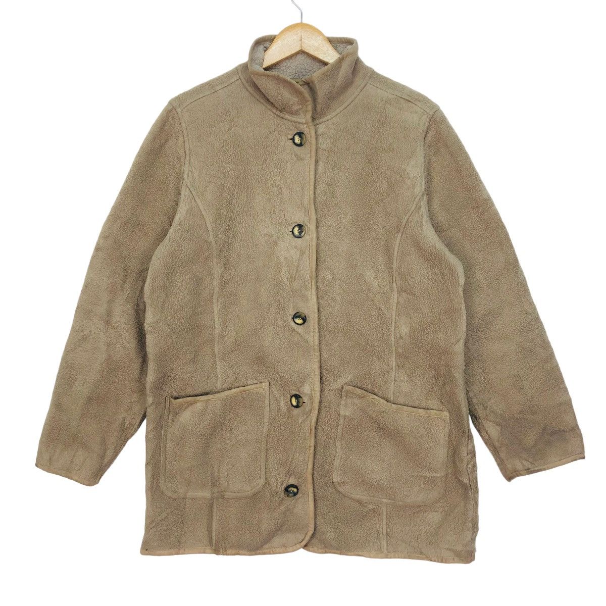 L.L Bean Full Button Brown Fleece Jacket Sweatshirt Pocket L