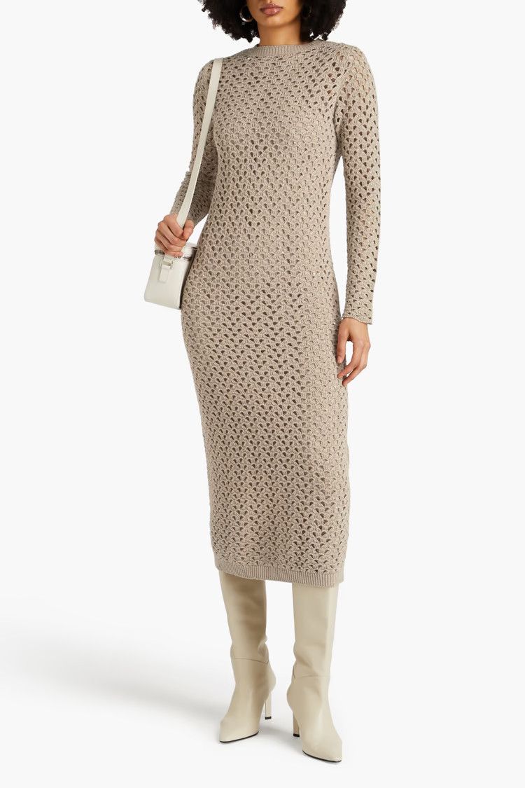 image of Brunello Cucinelli O1W1Db10524 Dress In Dark Beige, Women's (Size Small)
