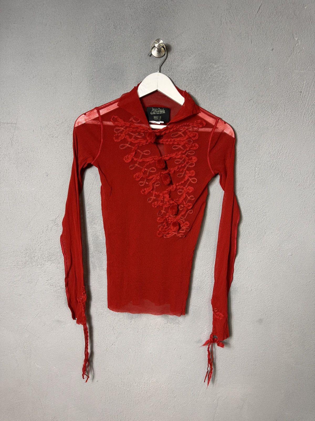 Jean Paul Gaultier × Vintage Jean Paul Gaultier Red Sheer Asymmetric Turtleneck Blouse Size M / US 6-8 / IT 42-44 - 1 Thumbnail