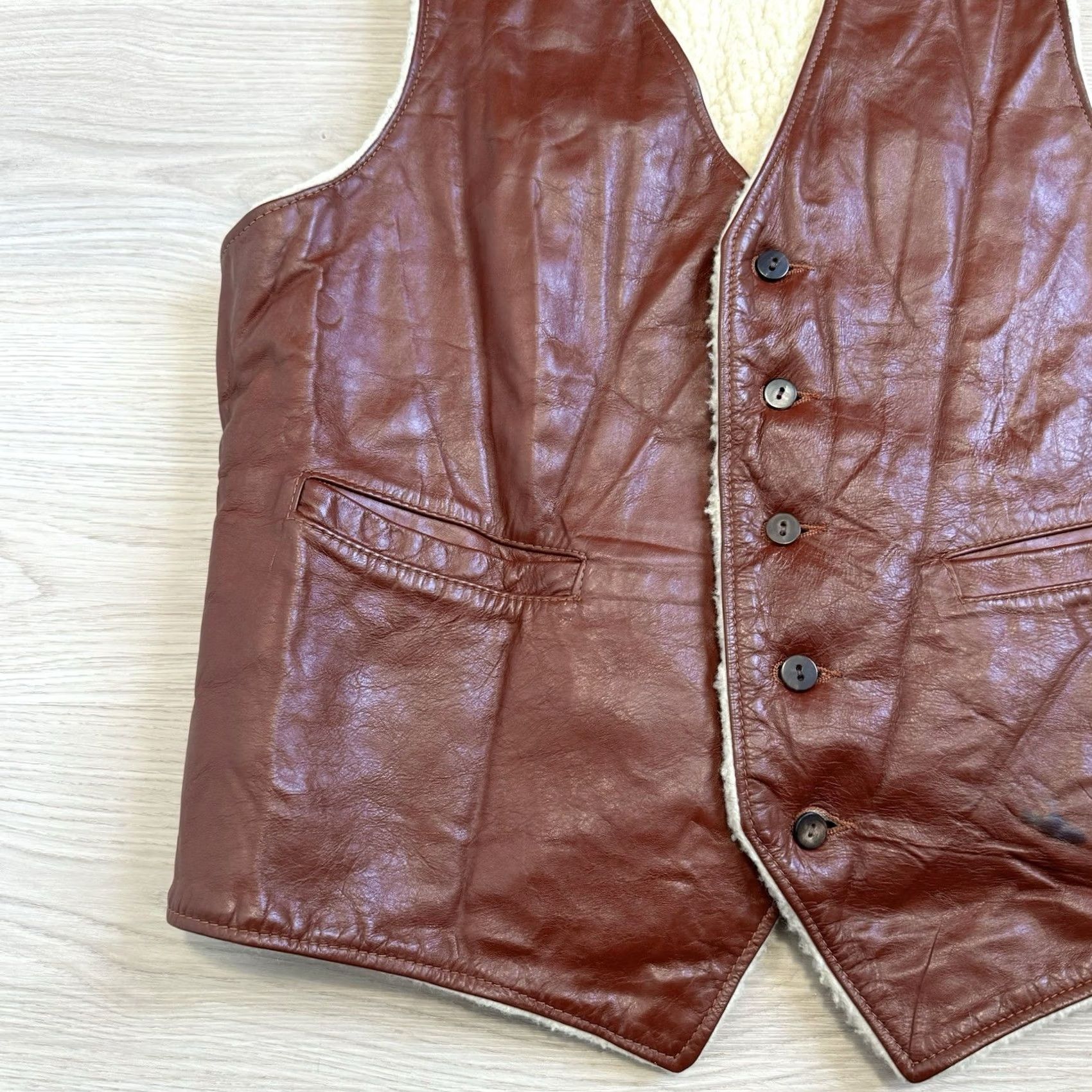 Vintage VINTAGE L.L.Bean Vest Mens Medium Cowhide Leather Wool Shearling Lined 70s 80s Brown Wool Lined 80s Mens Vintage Size US M / EU 48-50 / 2 - 2 Thumbnail