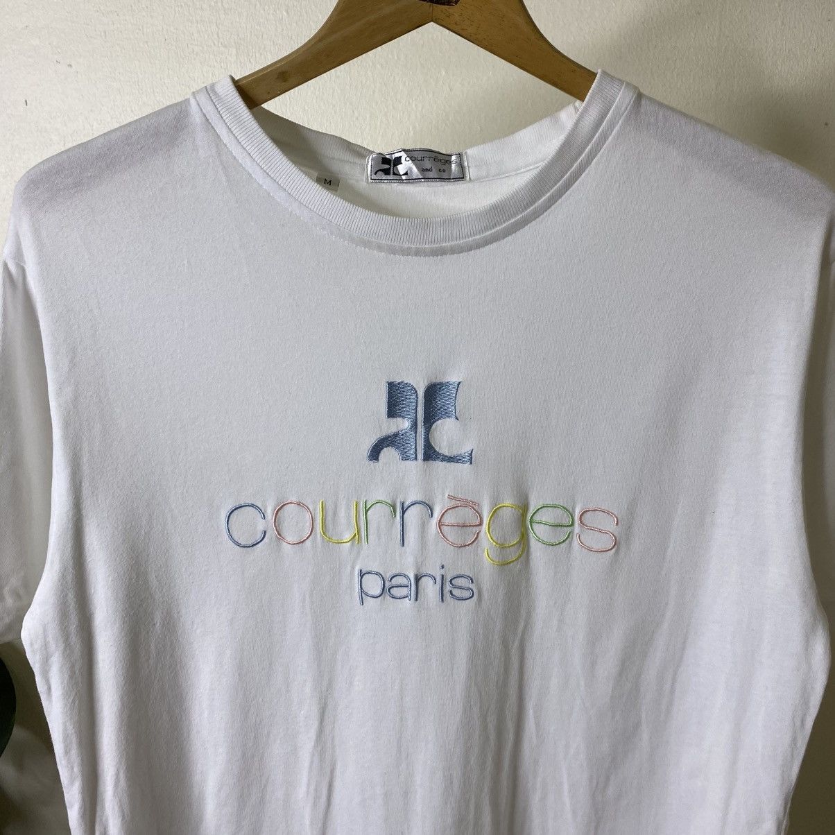 Courreges 1990s Courreges Multicolor Embroidery Spell Out T Shirt Size US M / EU 48-50 / 2 - 2 Thumbnail