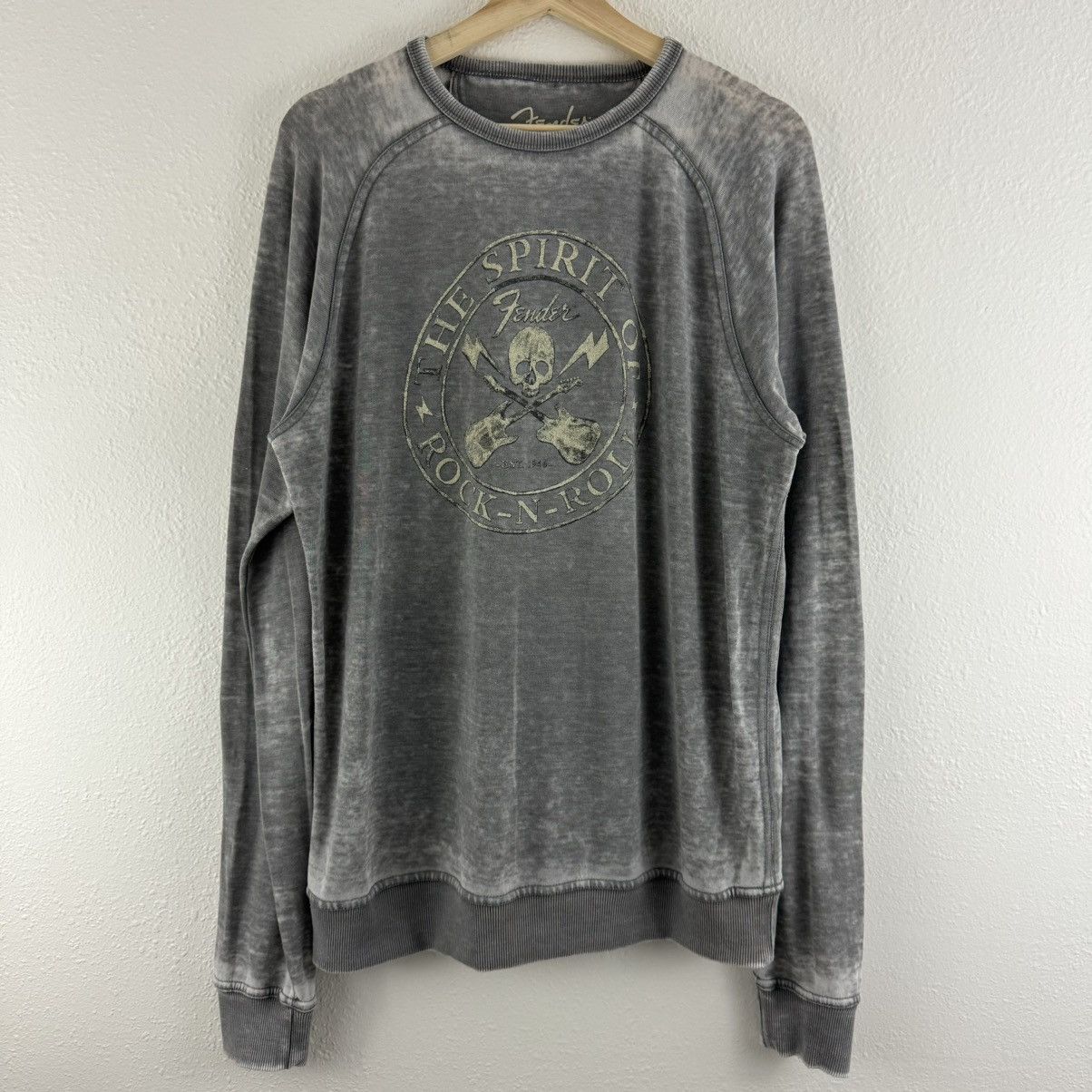 Lucky Brand LUCKY BRAND Grey Fender Skull Rock N Roll Burnout Sweatshirt Size US M / EU 48-50 / 2 - 4 Thumbnail