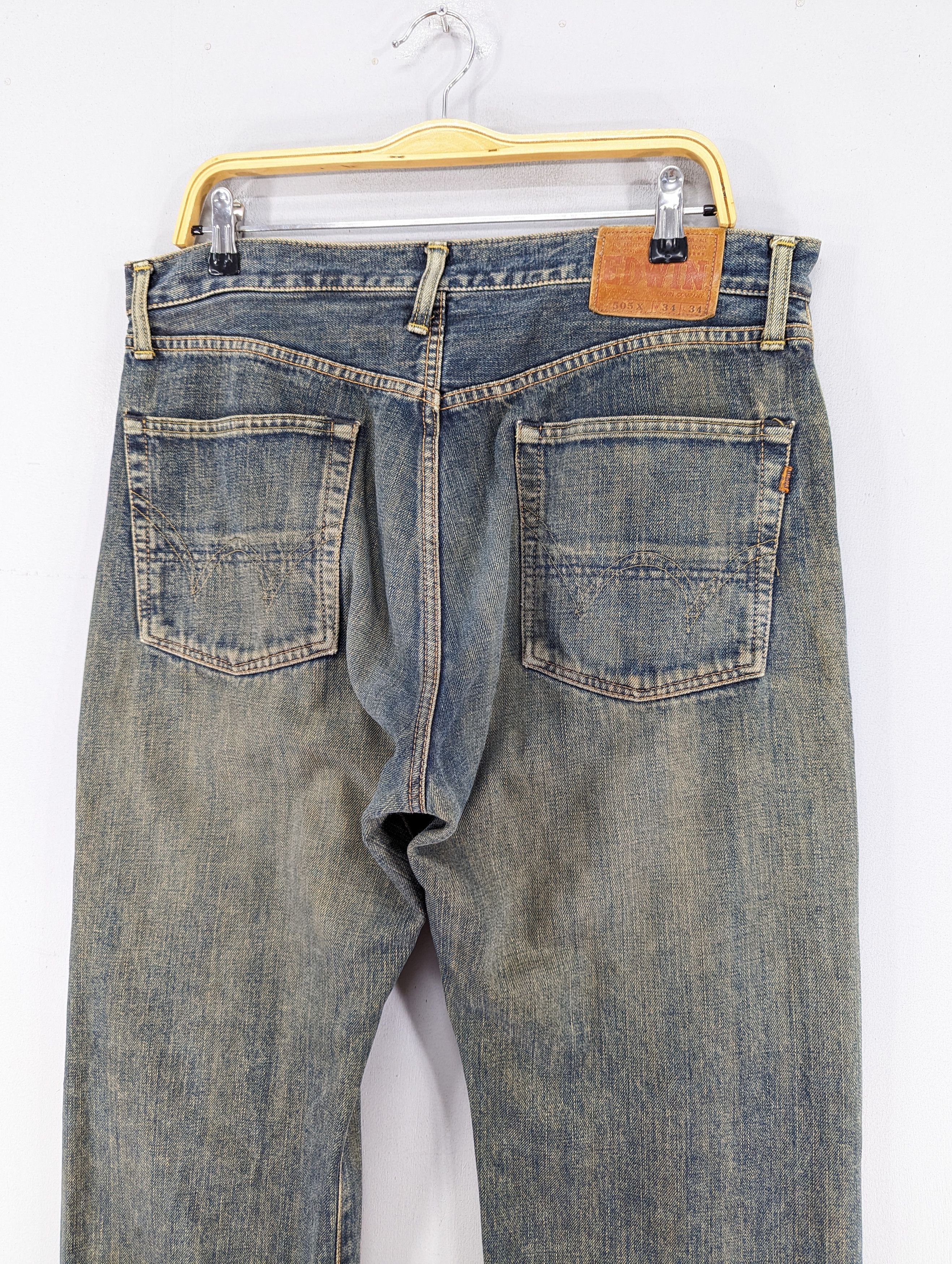 Edwin Vintage Edwin 505 X Distressed Selvedge Dirty Blue Jean Size US 35 - 12 Thumbnail