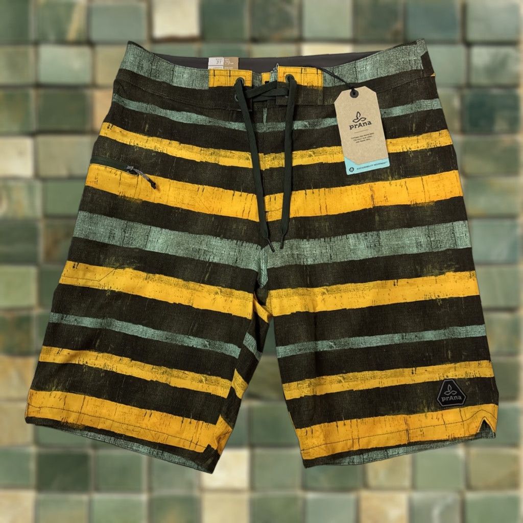 Prana VINTAGE? (No) - PrAna Board Shorts - Men - 31 - Yellow - Brown - Surf - 10 Inseam - NWT Size US 31 - 1 Thumbnail