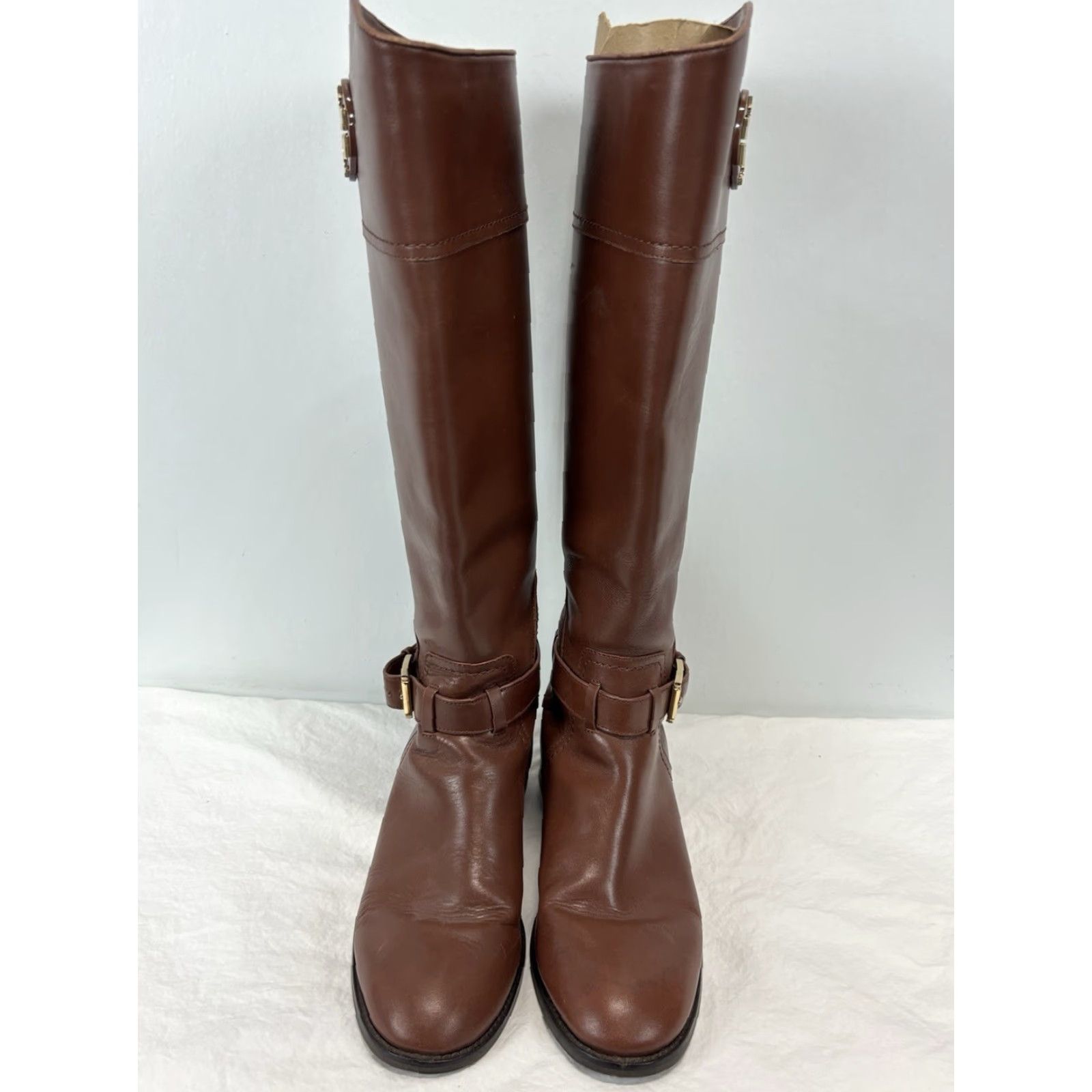 Tory Burch TORY BURCH Riding Boot Brown Leather Knee High 8.5 M Women Logo Side Zip Leather Lining Classic Leather Outsole Size US 8.5 / IT 38.5 - 3 Thumbnail