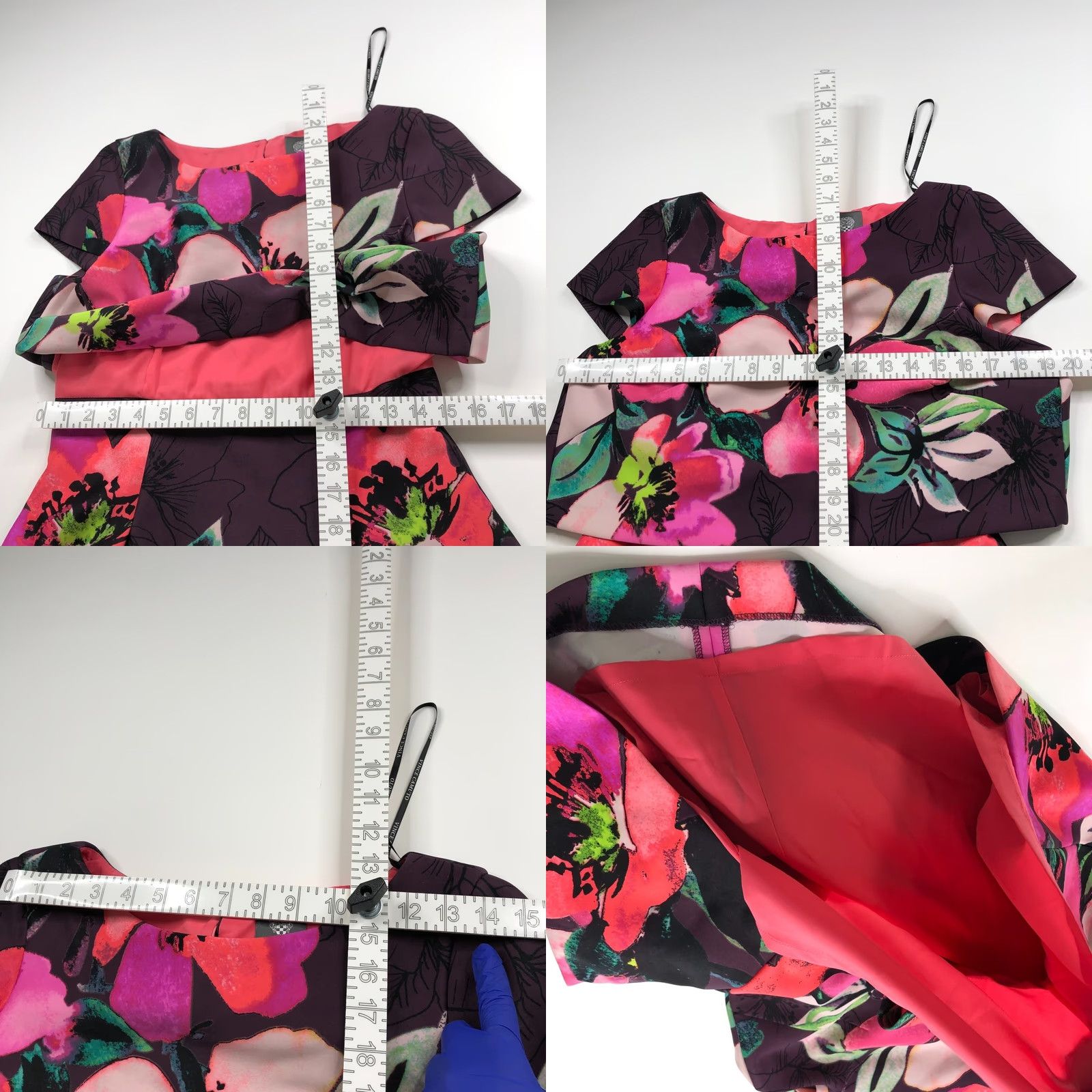Vince Camuto Vince Camuto Dress Floral All Over Print Purple Knee Length A-Line 10 Tiered Short Sleeve Pullover Round Neck Women’s Size L / US 10 / IT 46 - 9 Thumbnail