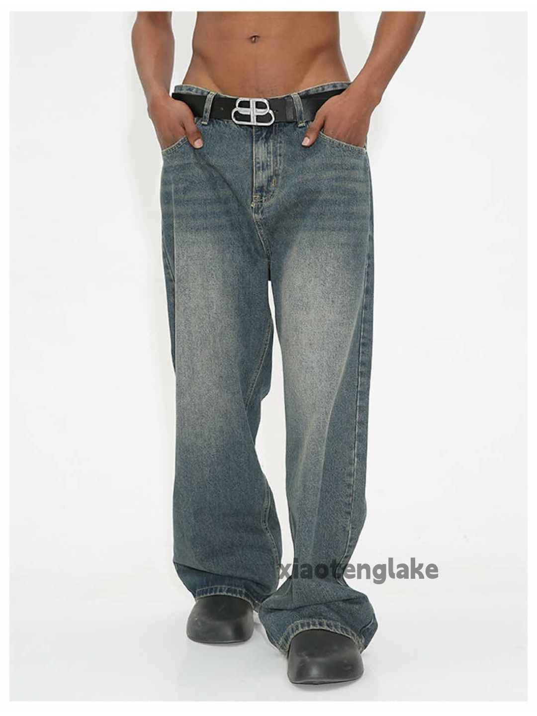 Jean Washed faded cleanfit skate hiphop loose baggy jeans Size US 33 - 2 Thumbnail