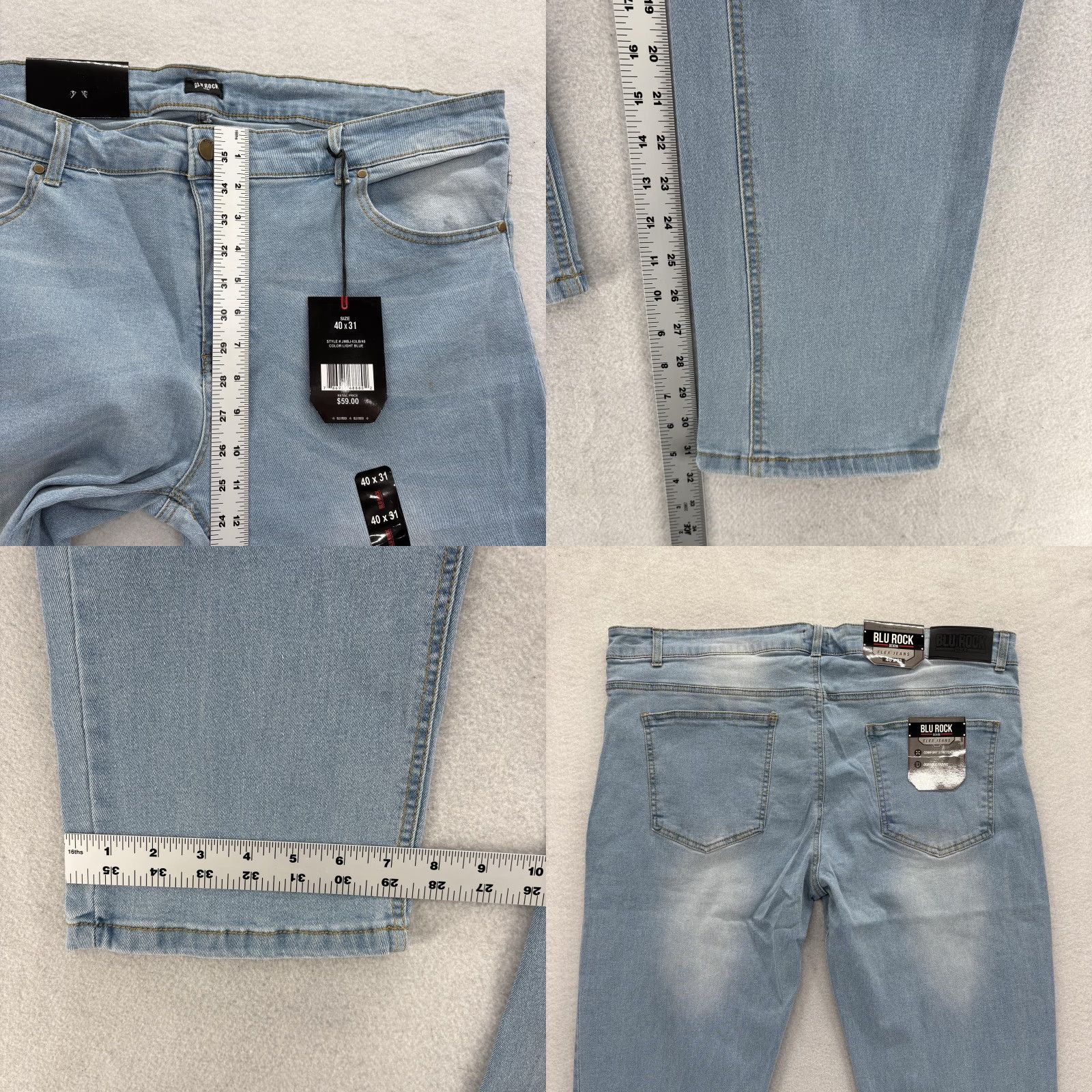 Denime Blu Rock Jeans Mens 40x31 Denim Slim Straight Stretch Blue Light Wash Pant Jeans Size US 40 / EU 56 - 8 Thumbnail
