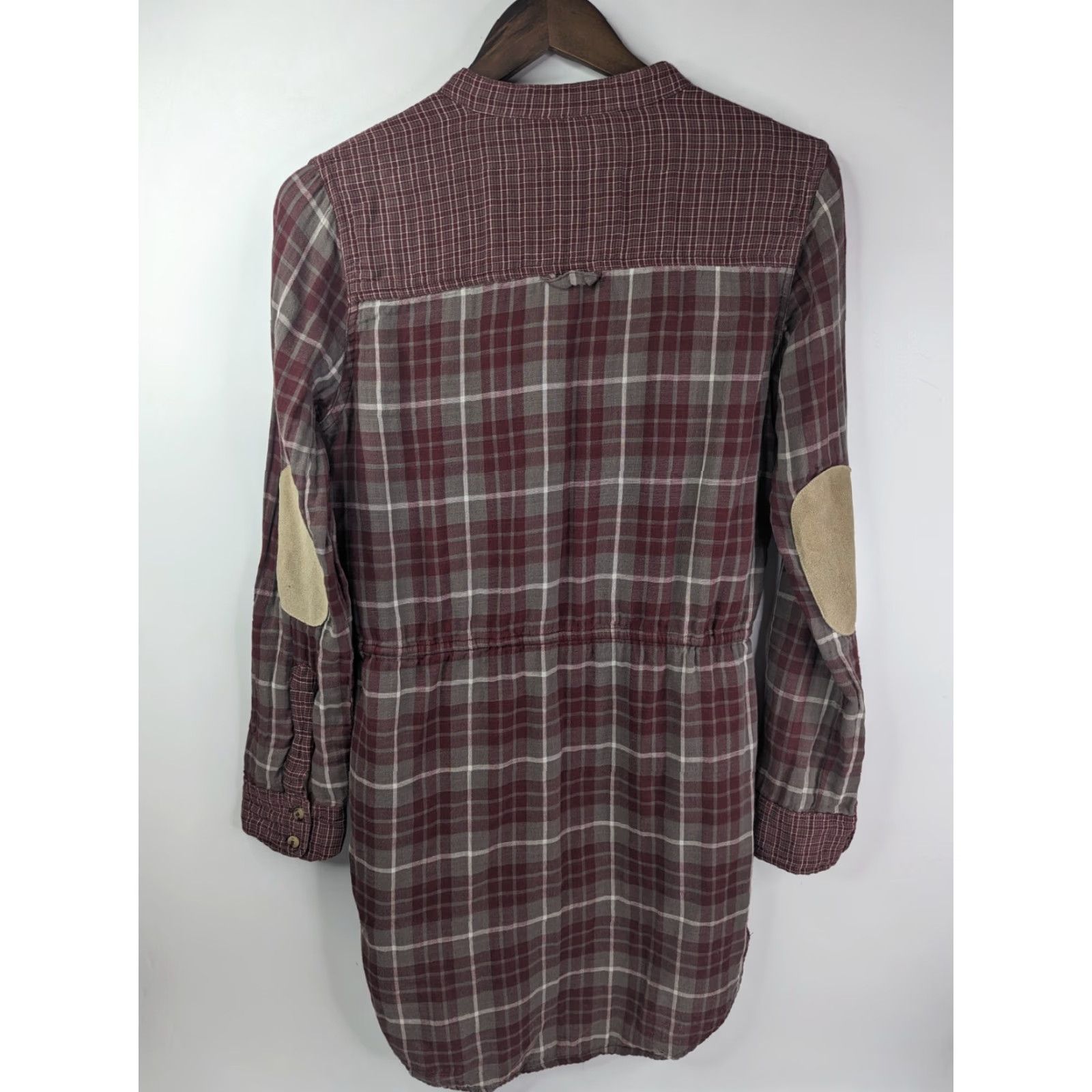 Hurley Hurley Dress Plaid Maroon Small w/Elbow Patches V-Neck Tunic Button Pockets Size S / US 4 / IT 40 - 4 Thumbnail