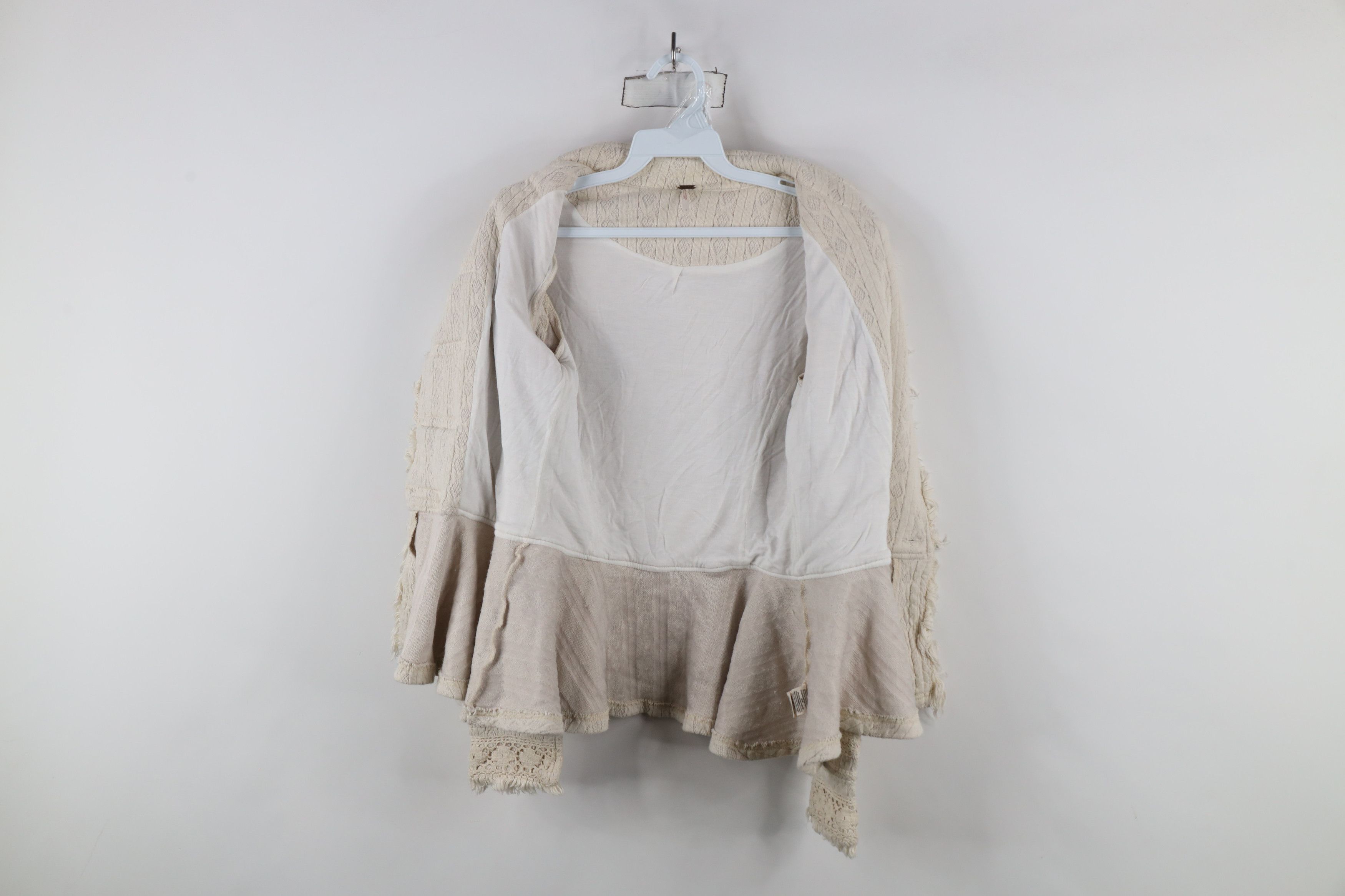 Free People × Vintage Free People Style Fringed Ruffled Knit Sweater Jacket Cream Size XS / US 0-2 / IT 36-38 - 8 Thumbnail