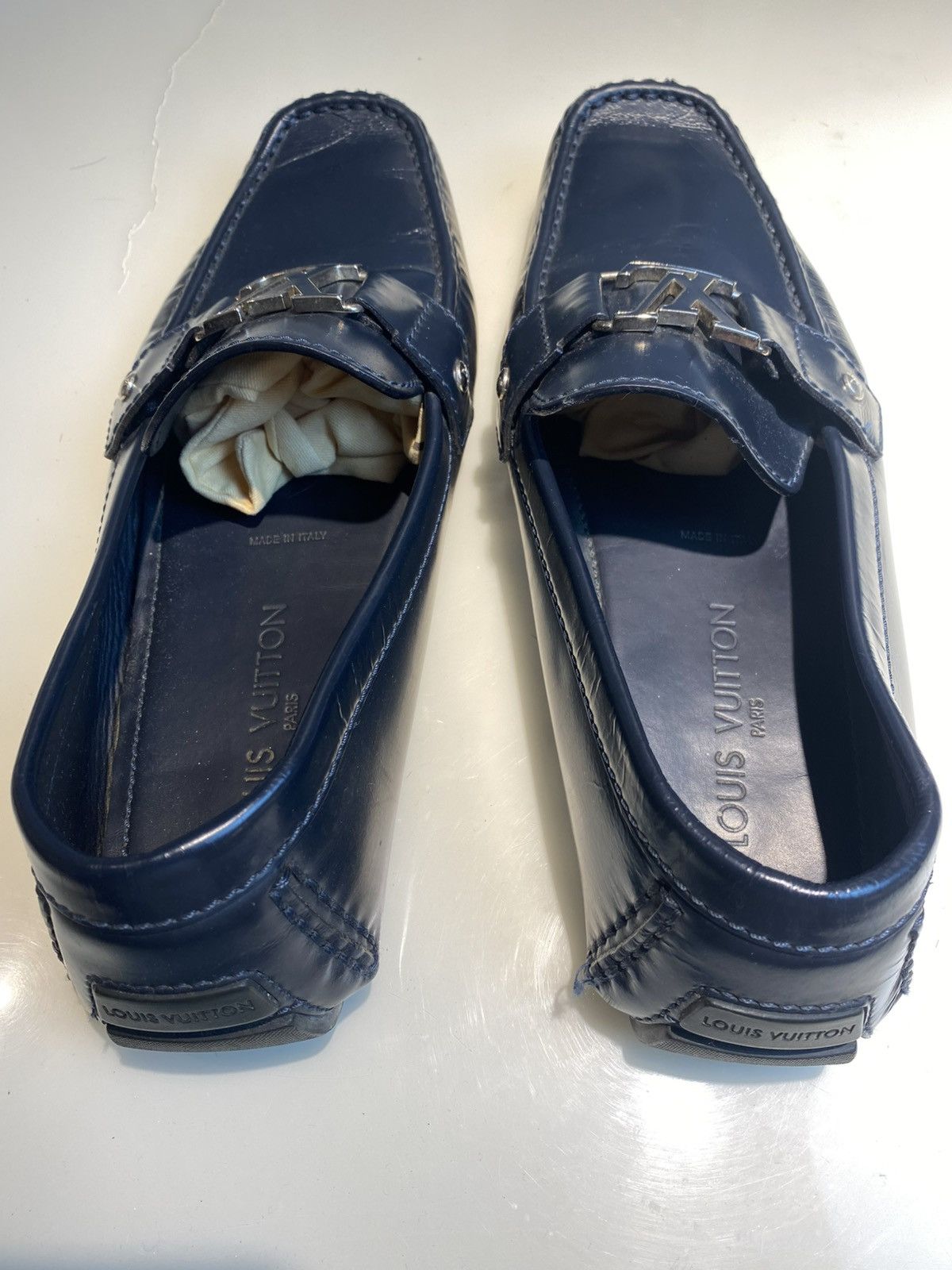 Louis Vuitton Monte Carlo LV Logo Moccasins Blue Leather Size US 10.5 / EU 43-44 - 7 Thumbnail