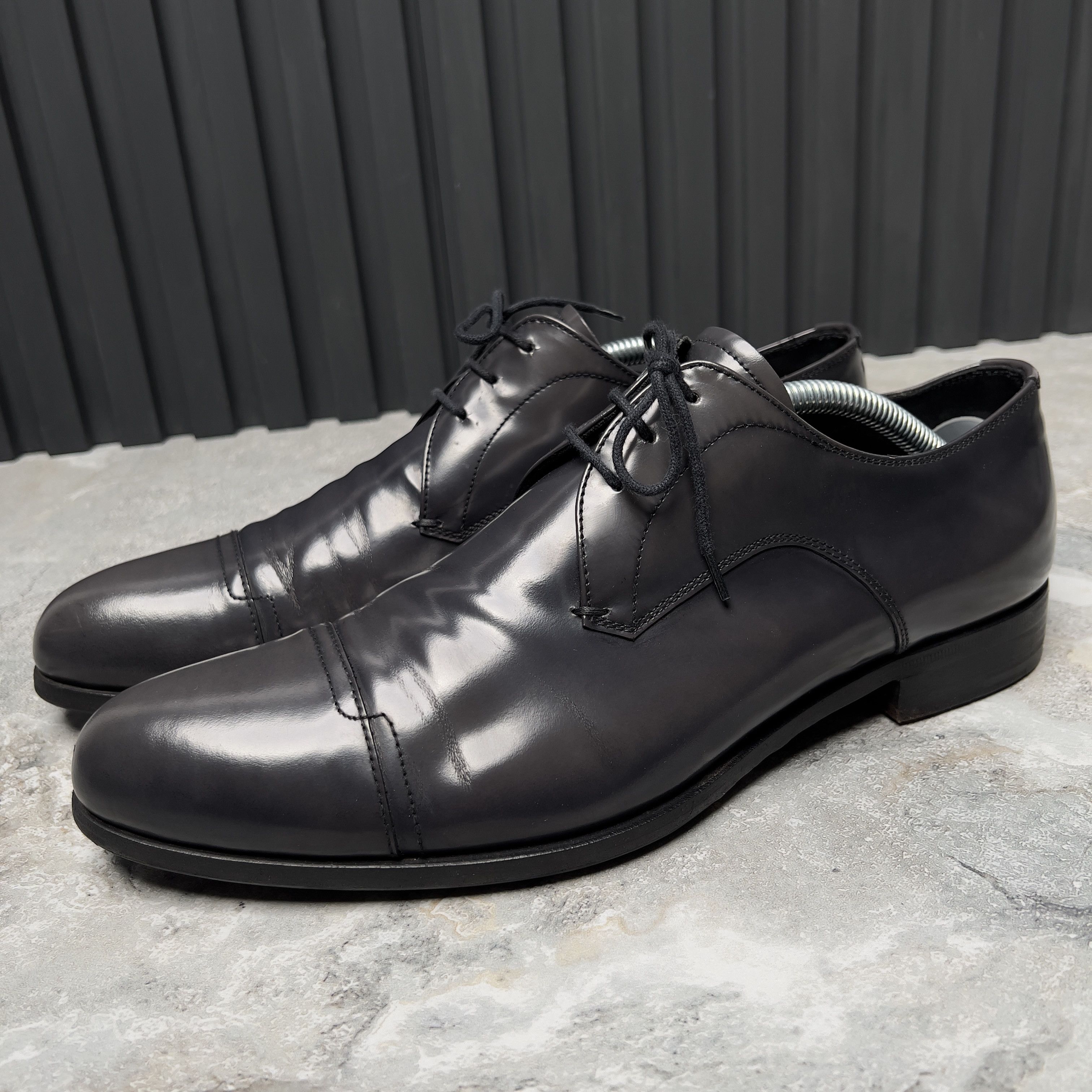 Prada PRADA Dress Derby Lase Up Graphite Patent Leather Size US 8 / EU 41 - 3 Thumbnail
