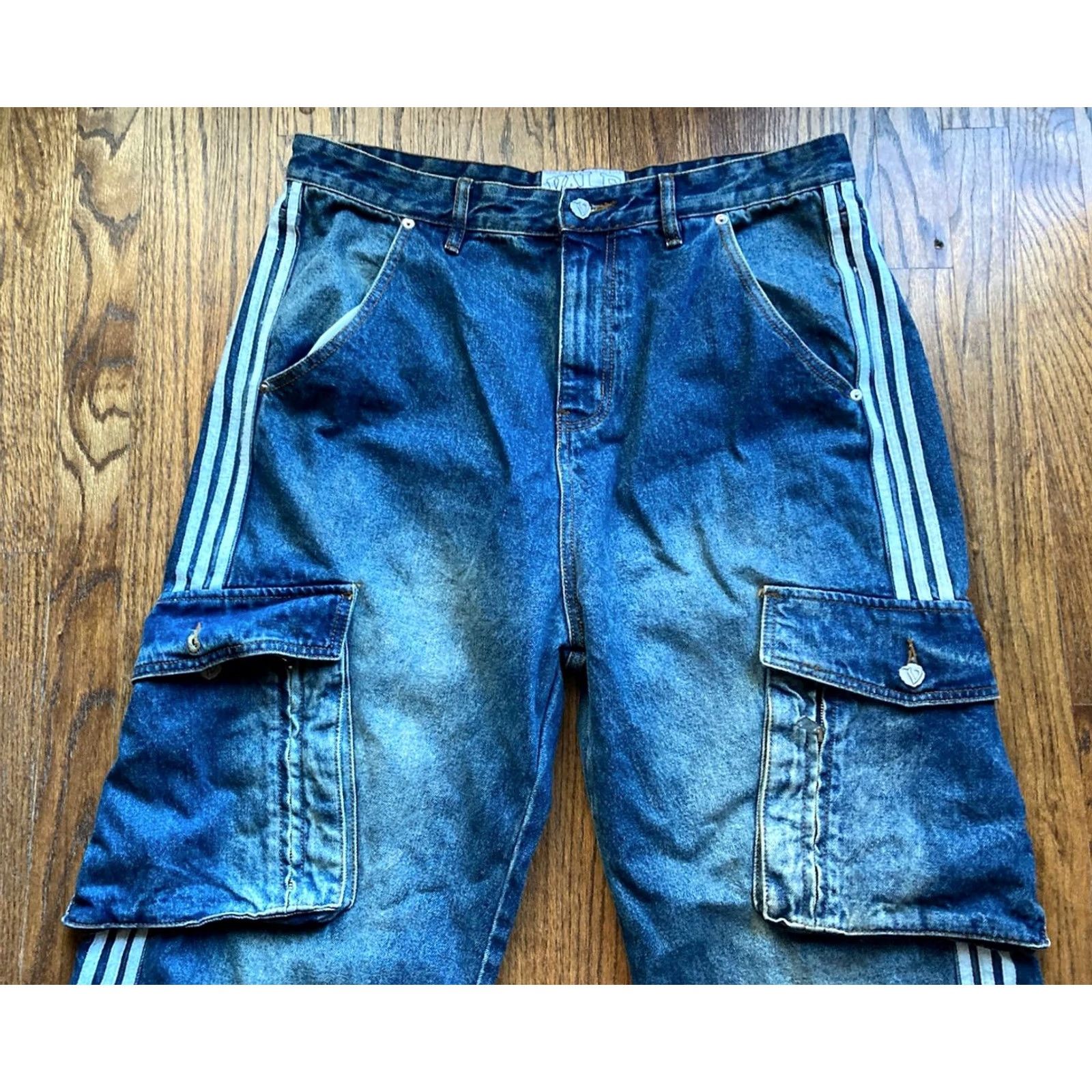 Denime Vale Forever Jeans Mens 38 Baggy Y2K Cargo Stacked Racer Blue Denim Hip Hop Mens Wide-Leg 34 Inseam Color Blue Size 38 Hip Hop Size US 38 / EU 54 - 2 Thumbnail