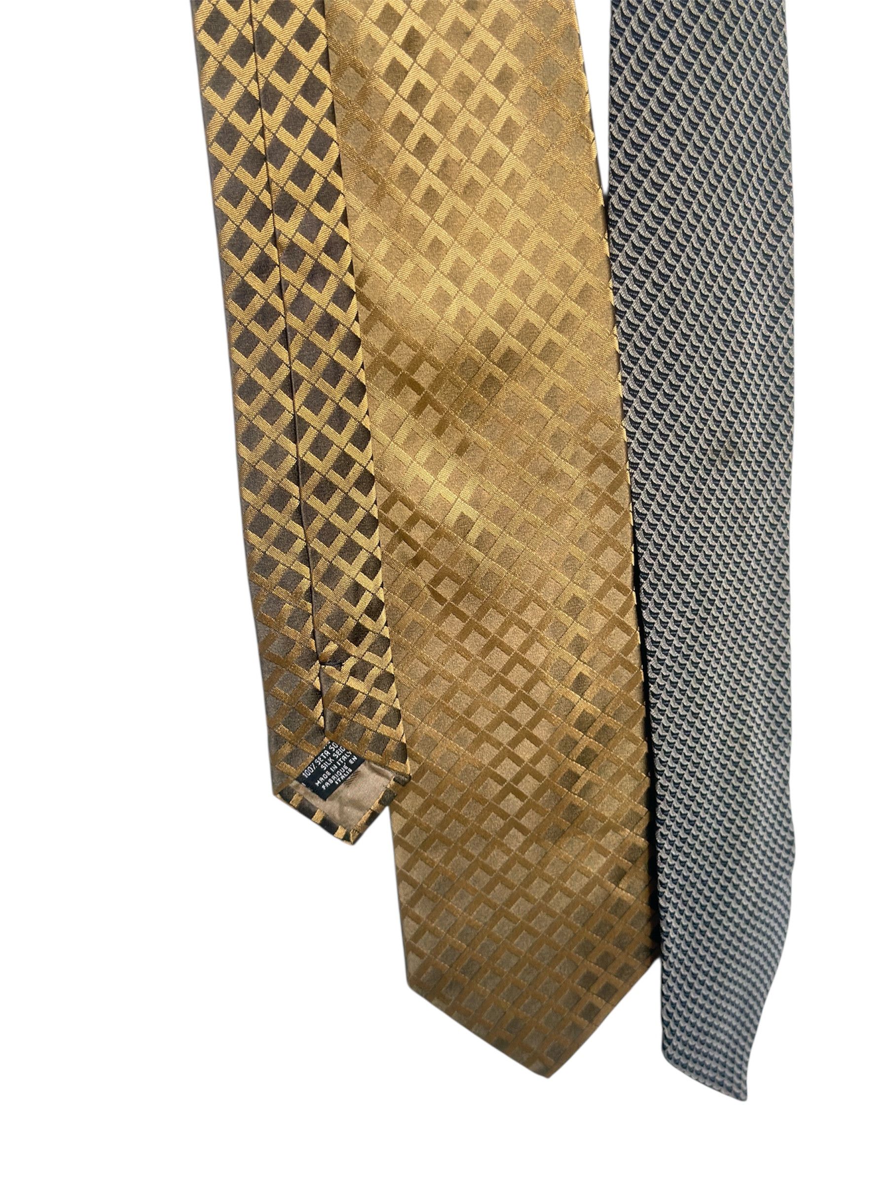 Emporio Armani × Giorgio Armani 2x gold silk tie Giorgio Emporio Armani gold and blue navy Size ONE SIZE - 1 Thumbnail
