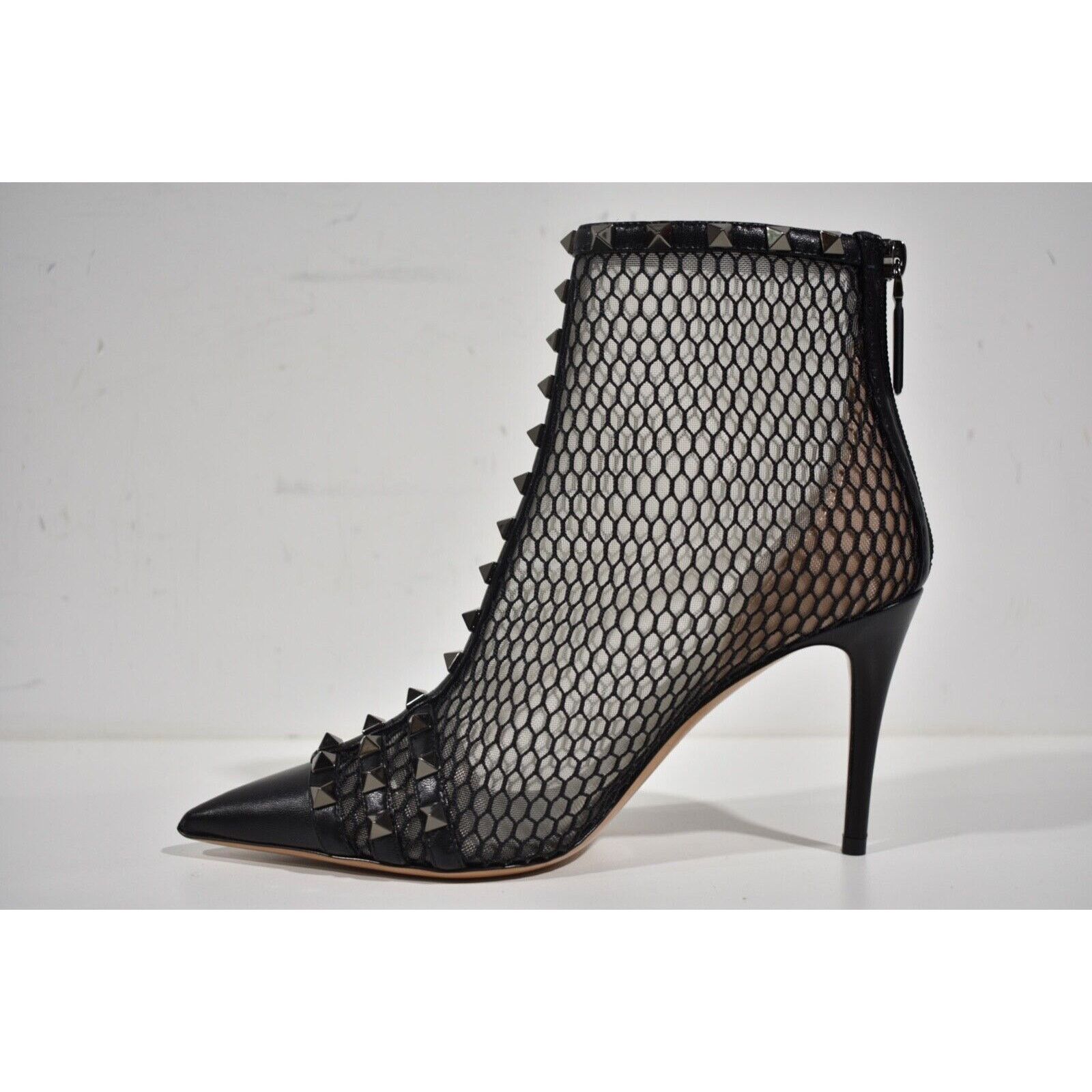 Valentino Valentino Rockstud Black Mesh Leather Stud Heel Pointed Size US 7 / IT 37 - 9 Thumbnail