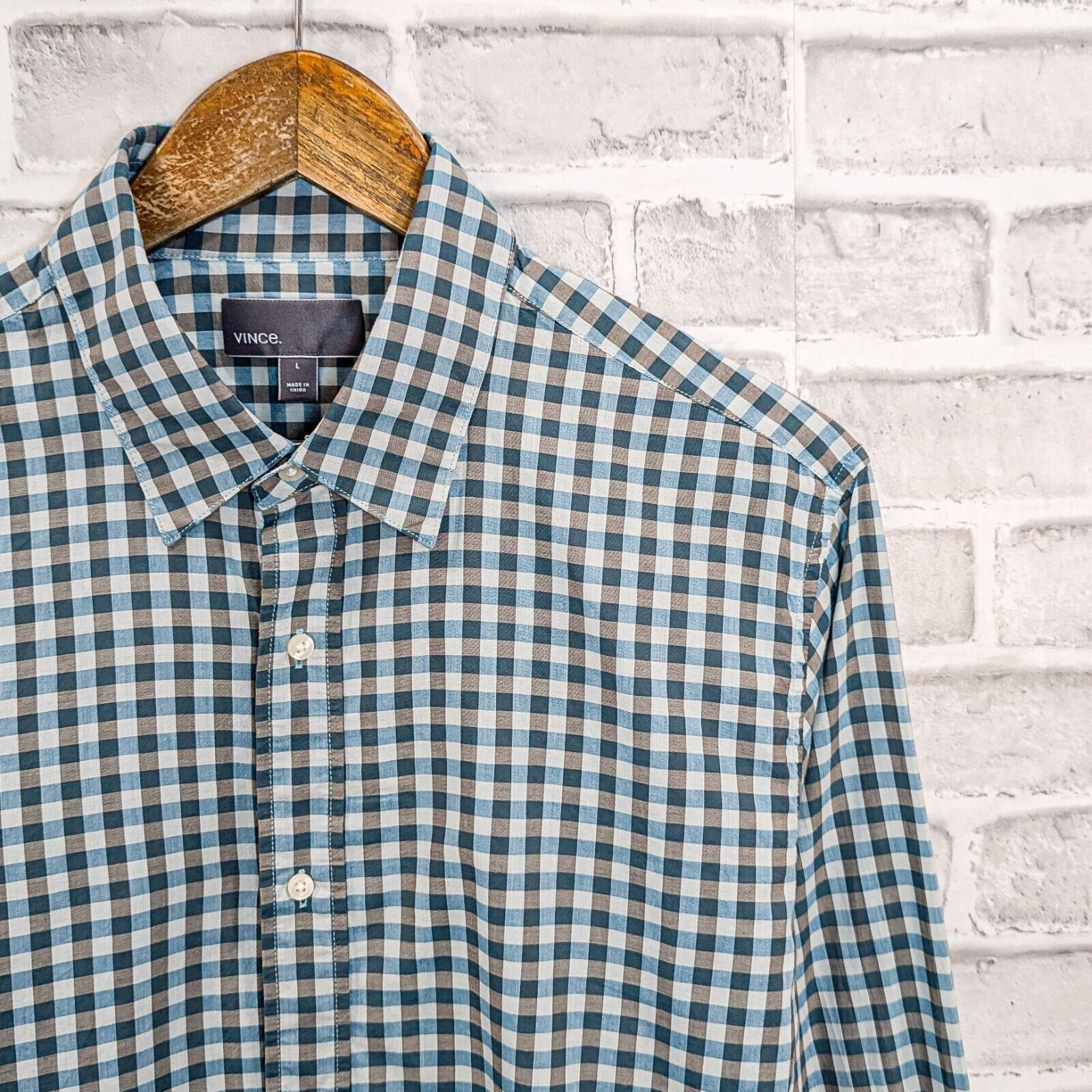 Vince VINCE Cotton Button up Shirt in Blue Gray gingham check Size US L / EU 52-54 / 3 - 2 Thumbnail