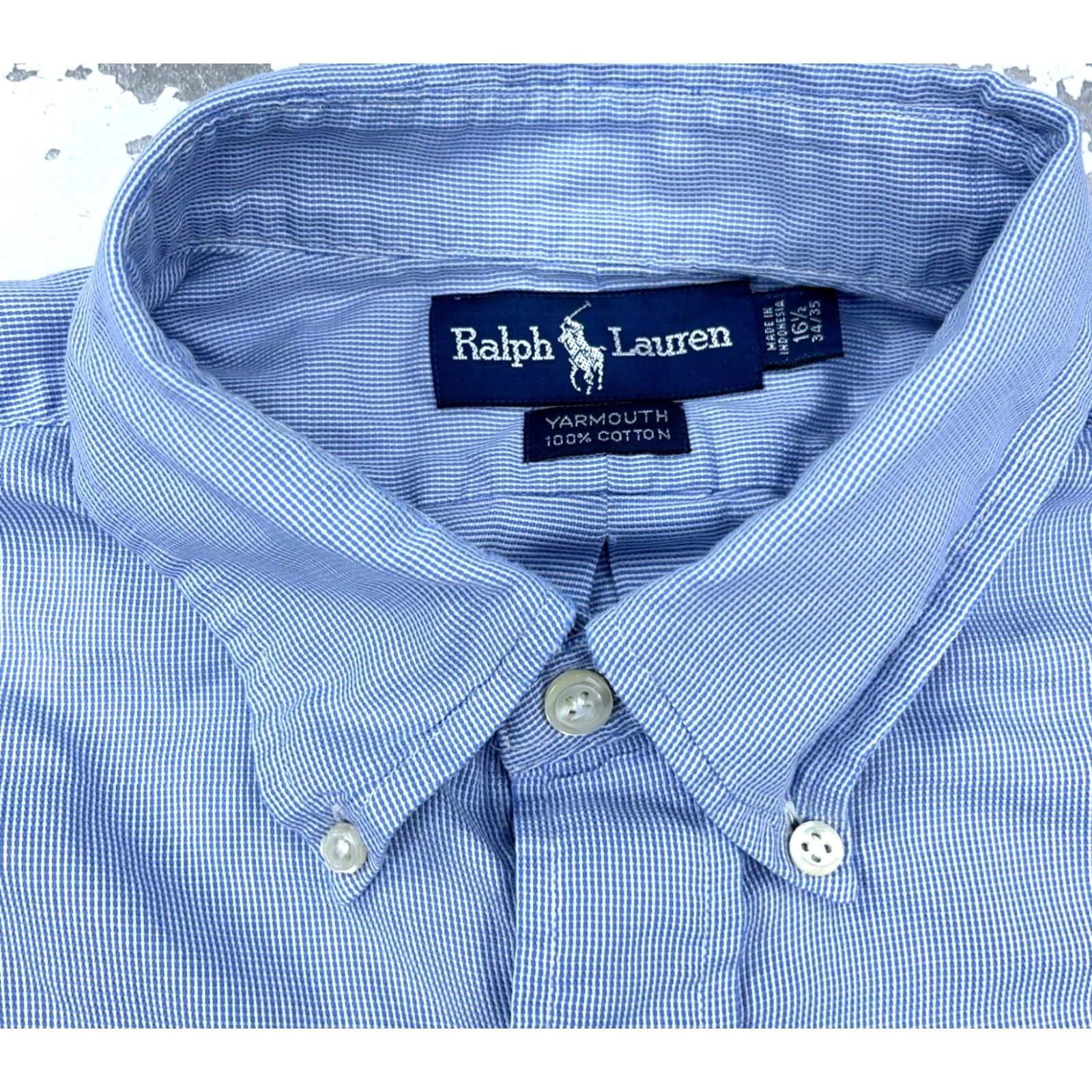 Ralph Lauren Ralph Lauren Shirt Men 16.5 34 Blue Button Up Yarmouth Dress Pinpoint Check D* Casual Workwear Size 46R - 3 Thumbnail