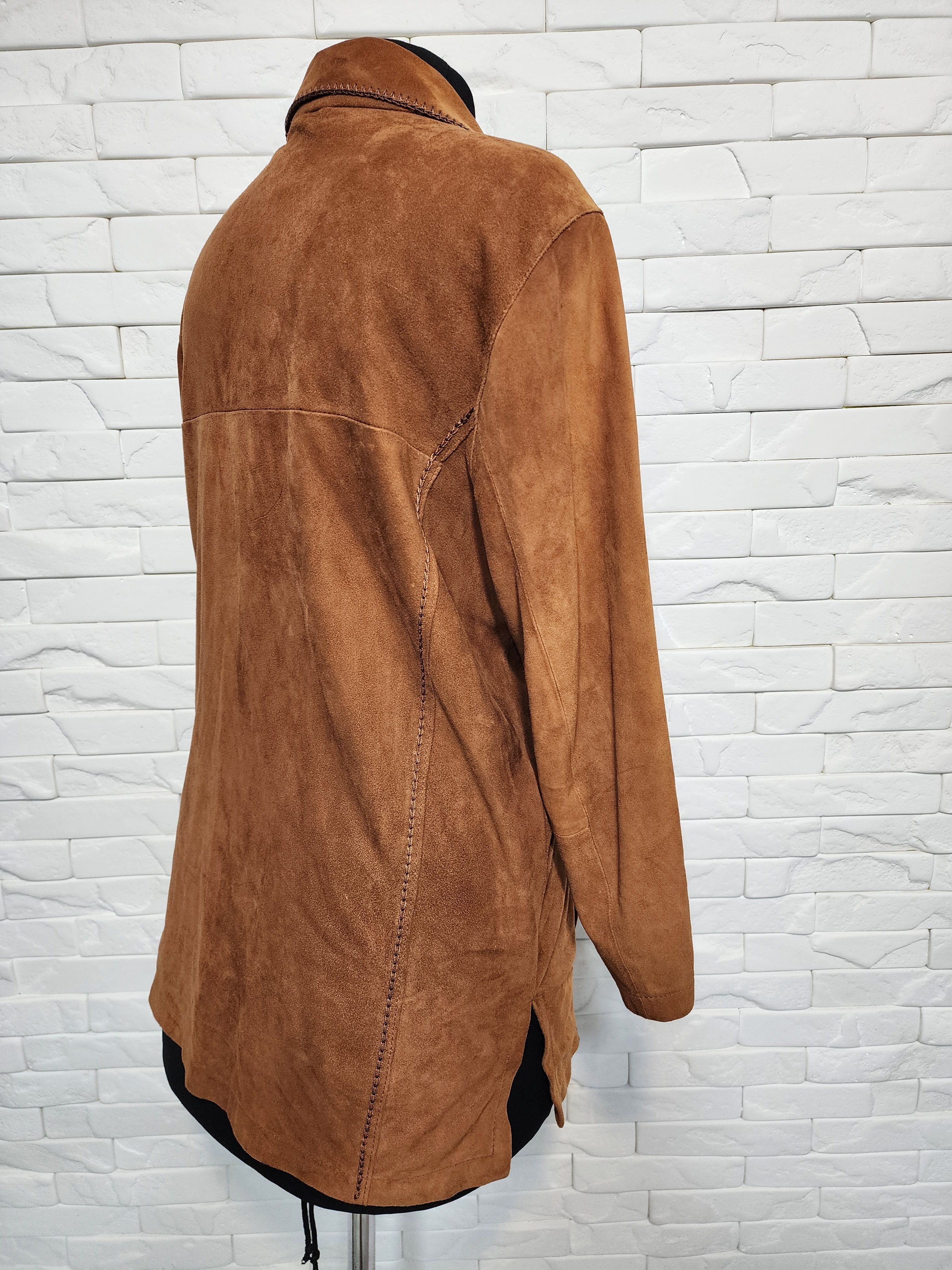 Genuine Leather Women's Suede Shirt: Brown Leather Simple Style Size XL / US 12-14 / IT 48-50 - 5 Thumbnail