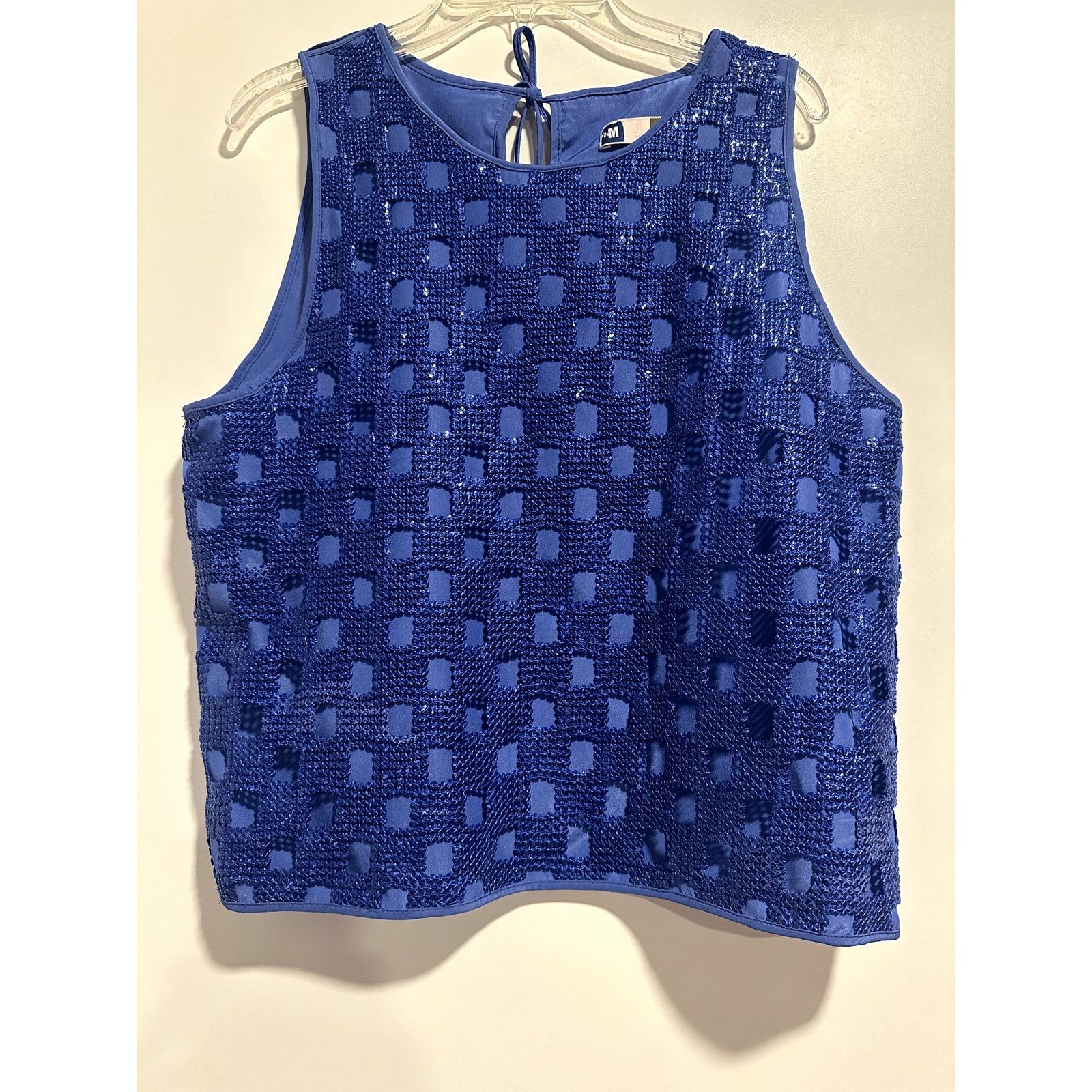 MSGM New MSGM Blue Sequin Lace Round Collar Tank Top Blouse Size S / US 4 / IT 40 - 1 Thumbnail