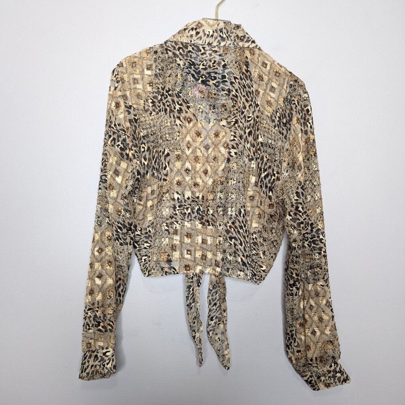 Vintage Vintage 90's Animal Print Long Sleeve Tie Front Shirt Gold Size M / US 6-8 / IT 42-44 - 2 Thumbnail