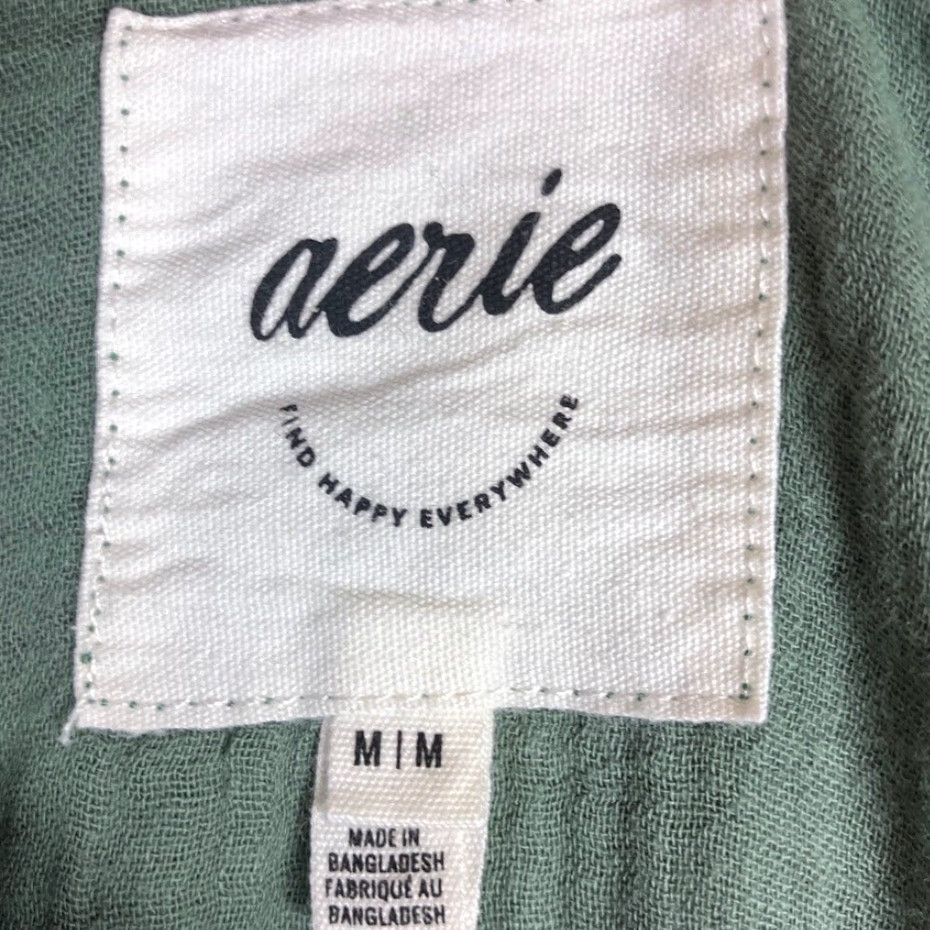 Vintage Aerie Womens Shirt Green V Neck Button Up Long Sleeve 100% Cotton M Womens Regular Short/Long Sleeve Size M / US 6-8 / IT 42-44 - 6 Thumbnail