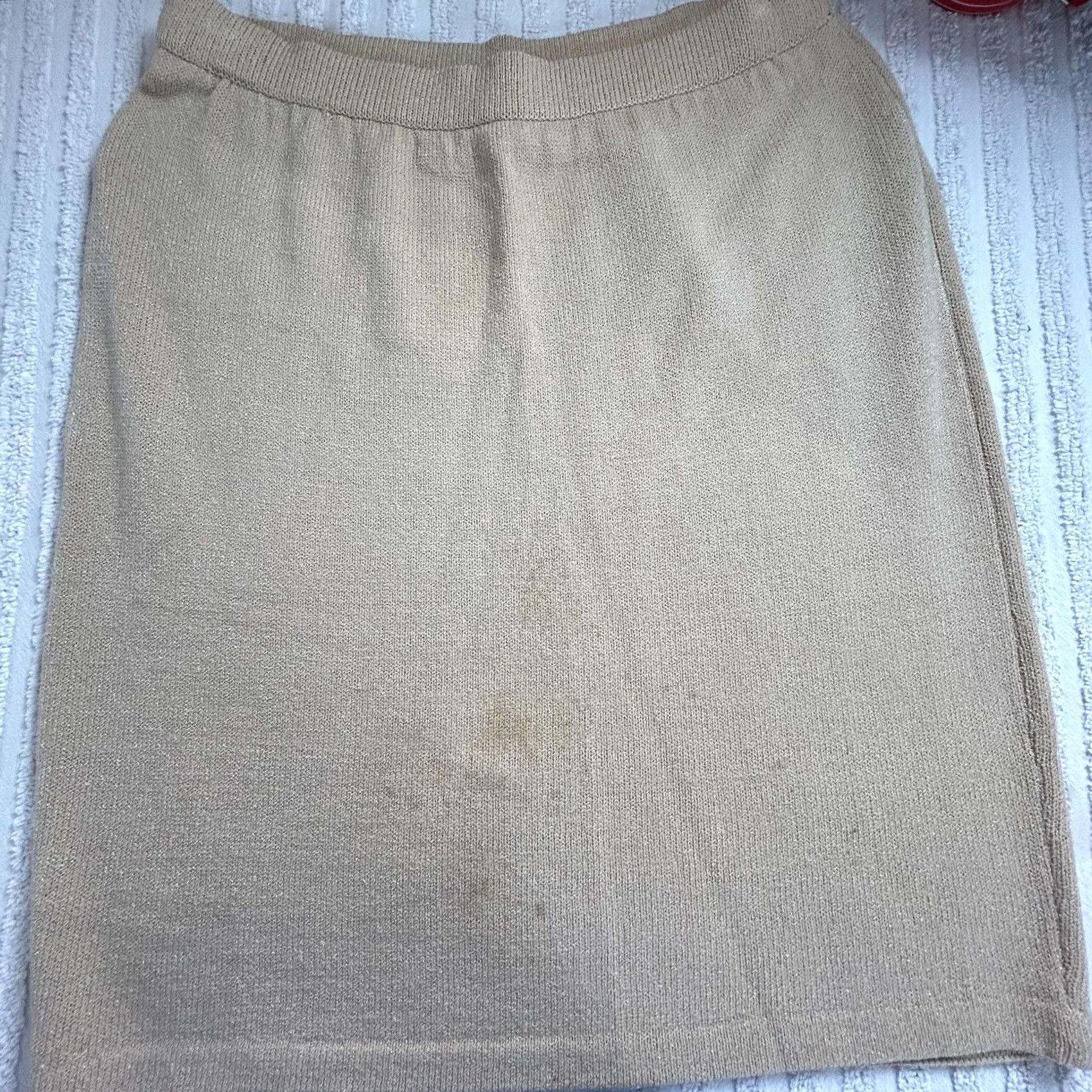 Vintage St John Collection Marie Gray Womens Knitted Ribbed Straight Skirt Beige Size 10 Size 32" / US 10 / IT 46 - 2 Thumbnail
