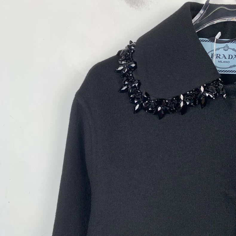 Prada Prada Size XS Black diamond lapel wool coat size XS 2501-Ne Size US XXS / EU 40 - 3 Thumbnail