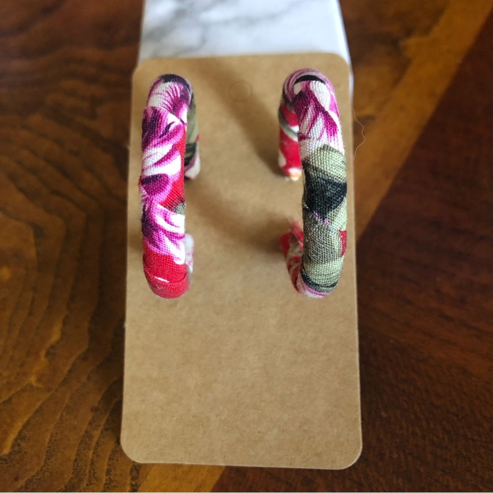 Handmade Hand crafted fabric covered hoop earrings Size ONE SIZE - 4 Thumbnail