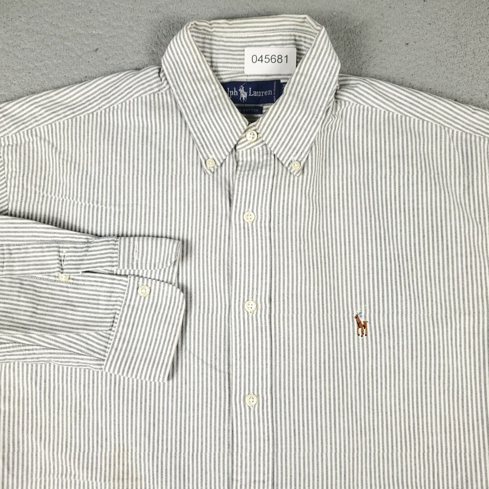 Ralph Lauren VINTAGE Ralph Lauren Shirt Mens 16.5 Gray Striped Pony Dress Button Up Long Sleeve - Non-Iron, Classic Business Casual Men’s Shirt 16.5 Gray Mens Size 42R - 2 Thumbnail