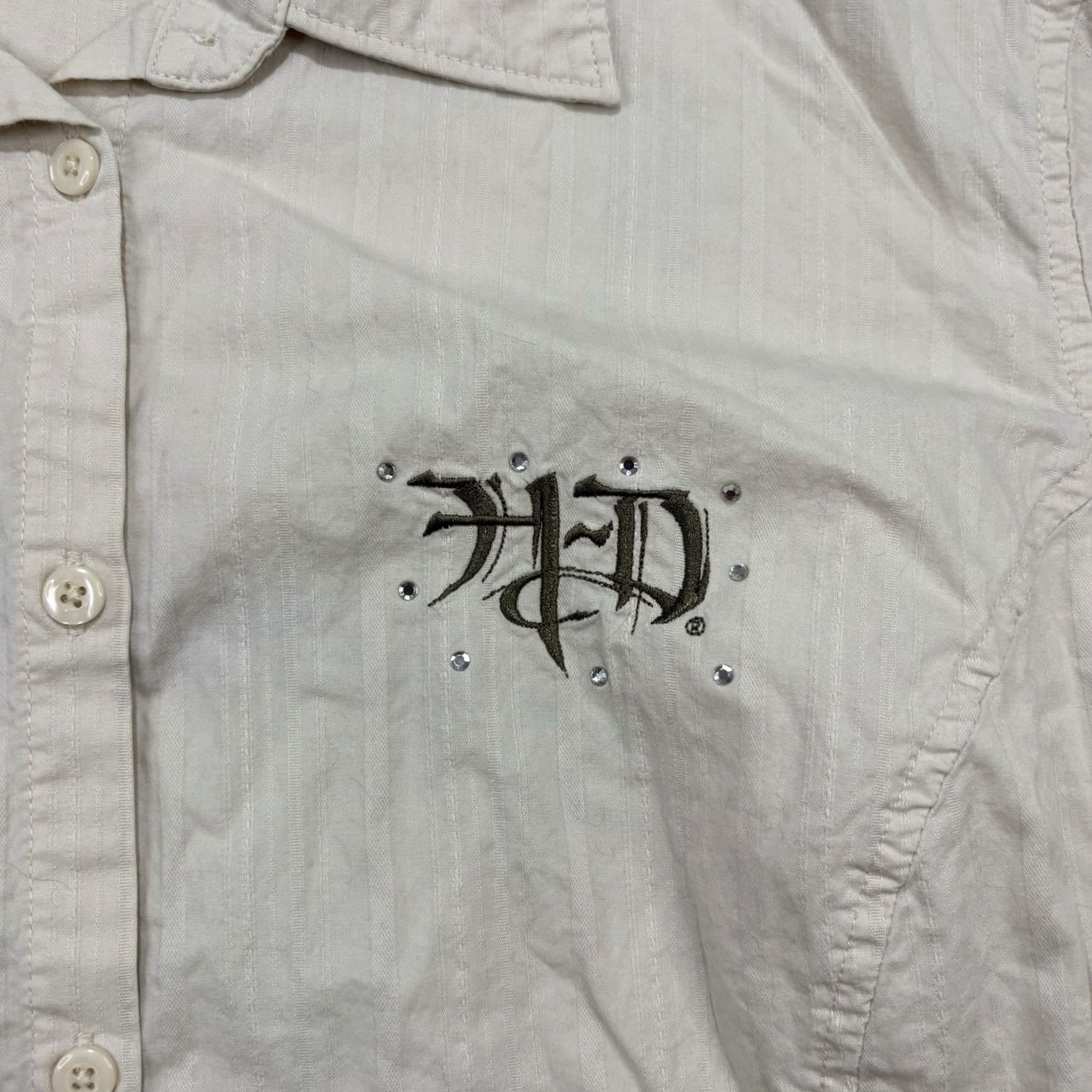 Harley Davidson Harley-Davidson Button-Up Shirt Womens 1X Plus Ivory Cotton Spandex Embroidered Rhinestone Size XL / US 12-14 / IT 48-50 - 4 Thumbnail