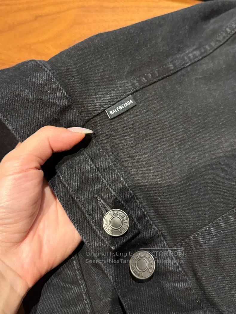 Balenciaga Balenciaga Black Denim Jacket with Crystal Logo on Back Size XXS / US 00 / IT 34 - 6 Thumbnail