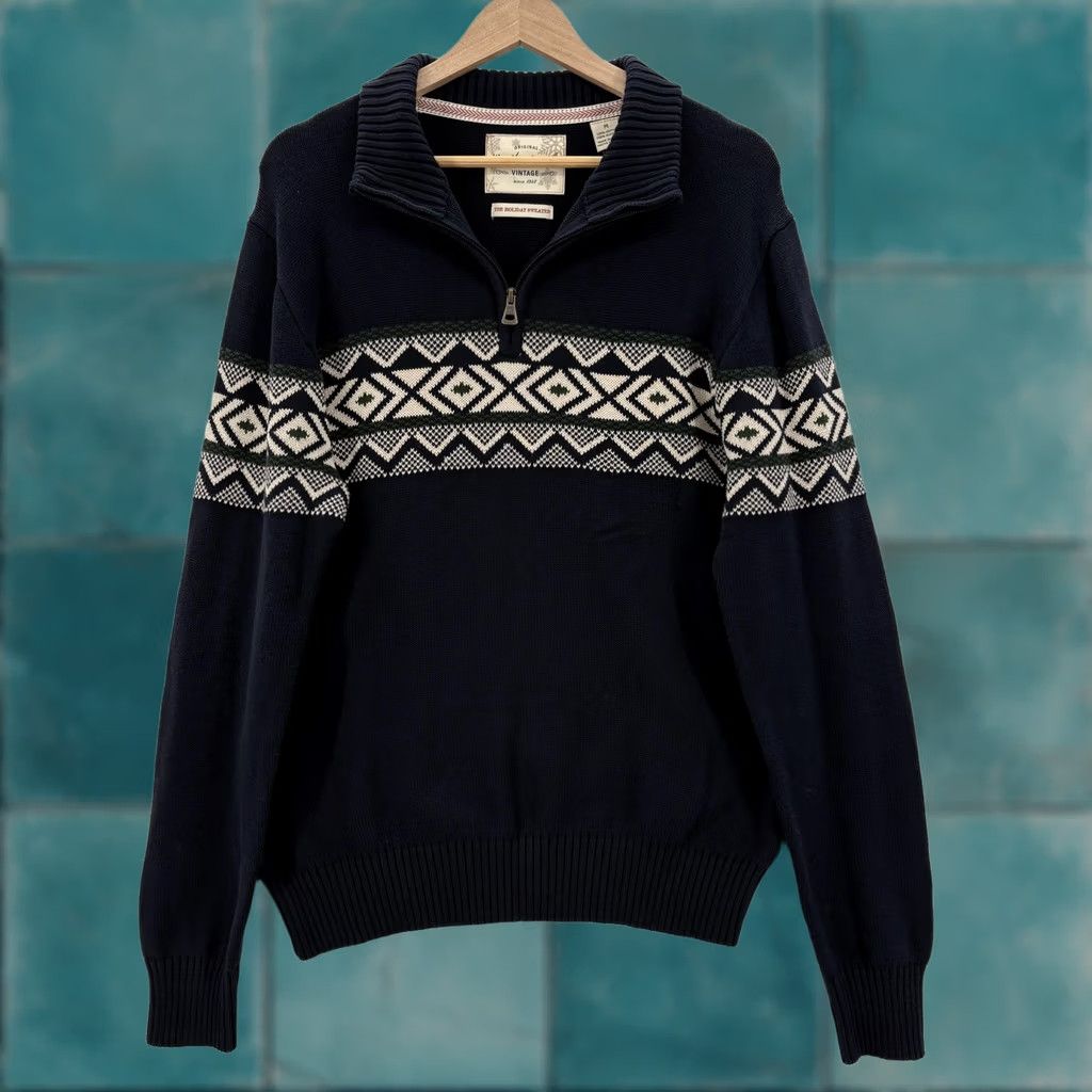 Weatherproof Weatherproof Vintage Sweater Mens M Blue Cotton 1/4 Zip Fair Isle Christmas Knit Mock Neck Long Sleeve Pullover Casual Holiday Mens Size US M / EU 48-50 / 2 - 1 Thumbnail