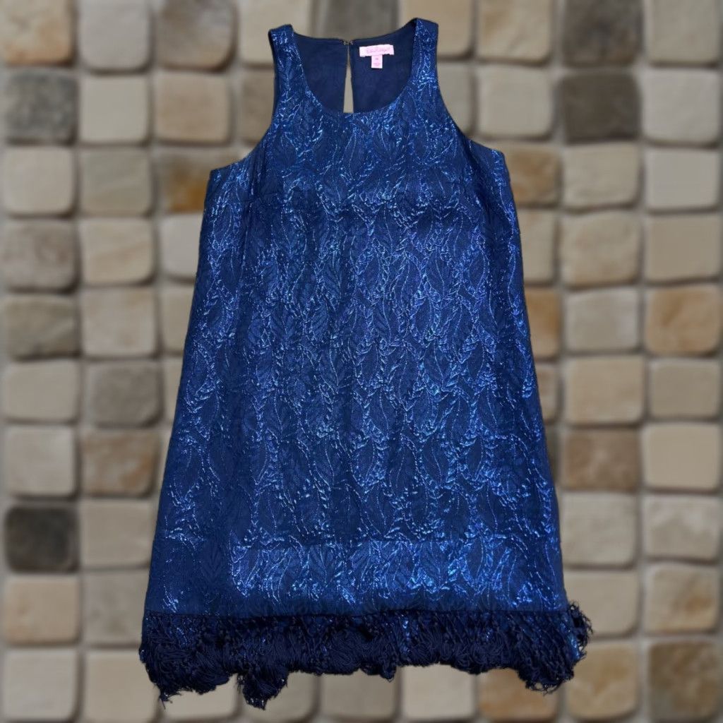 Lilly Pulitzer Lilly Pulitzer Marquette Shift Dress Women XS Blue Silk Leaf Jacquard Sleeveless Size XS / US 0-2 / IT 36-38 - 1 Thumbnail