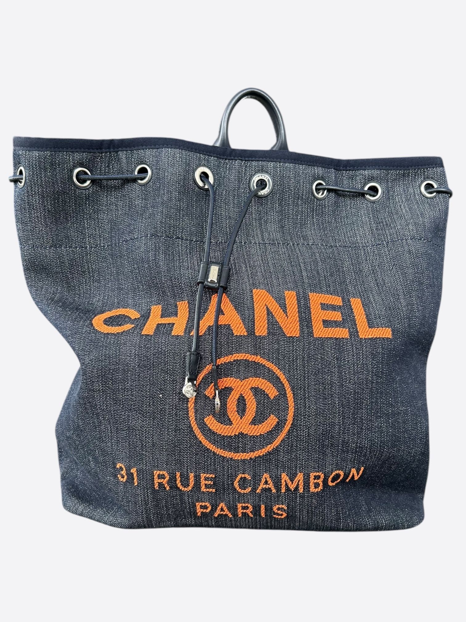 Chanel Blue & Orange Deauville Denim Drawstring Bag