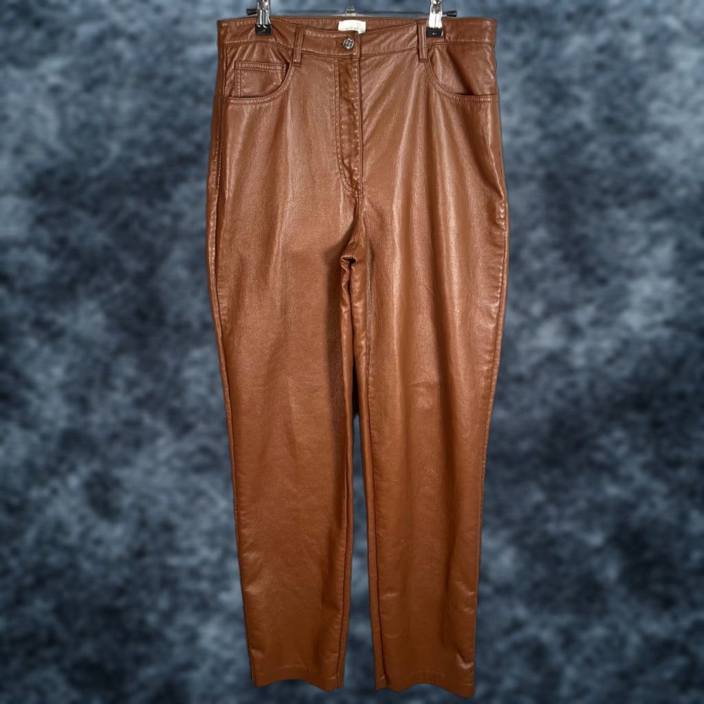 Vintage Wilfred Womens Size 10 Faux Leather High-Waisted Brown Pants Size 32" / US 10 / IT 46 - 1 Thumbnail