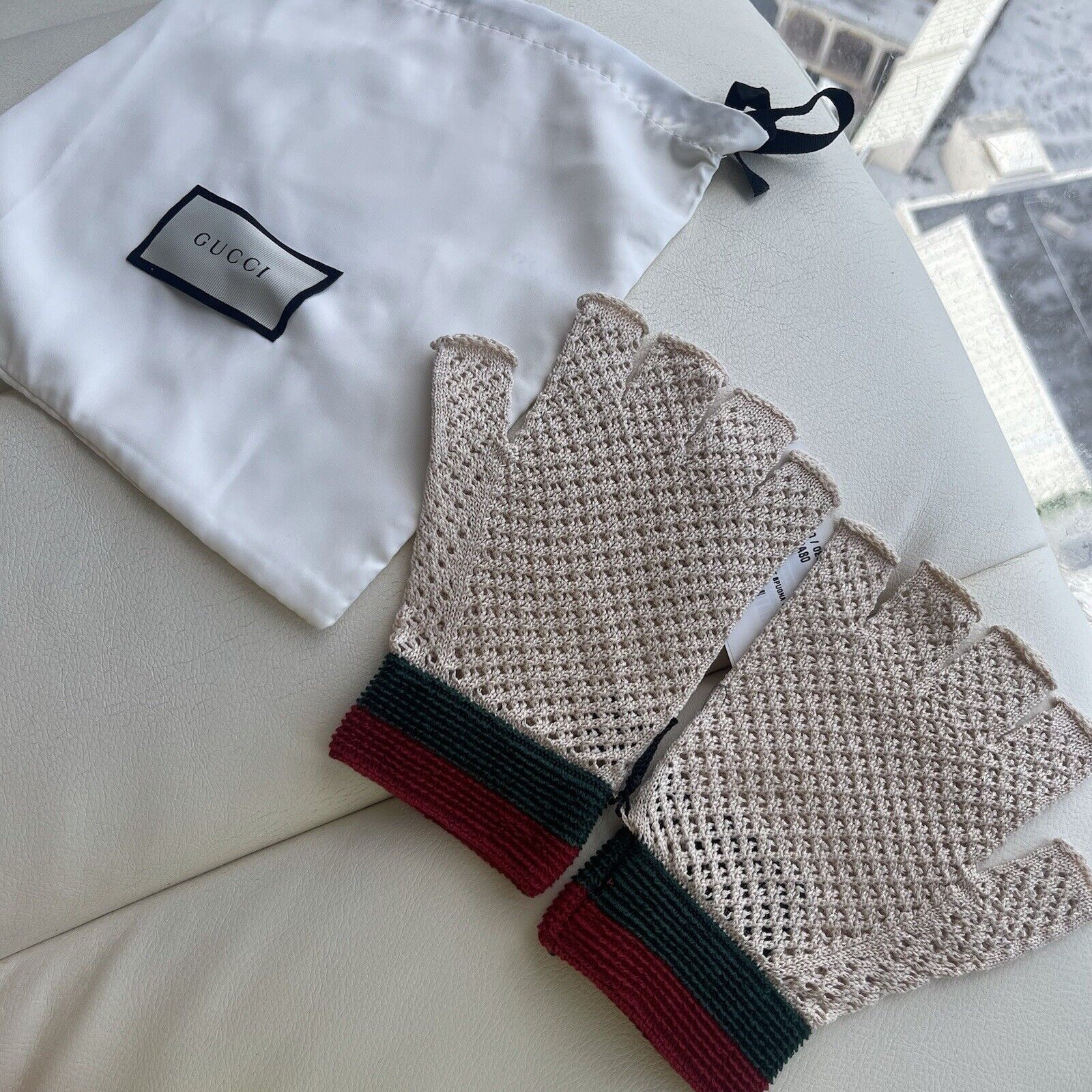 Gucci NEW GUCCI GLOVES CROCHET S 576242 Fingerless Web Red Green Size ONE SIZE - 3 Thumbnail