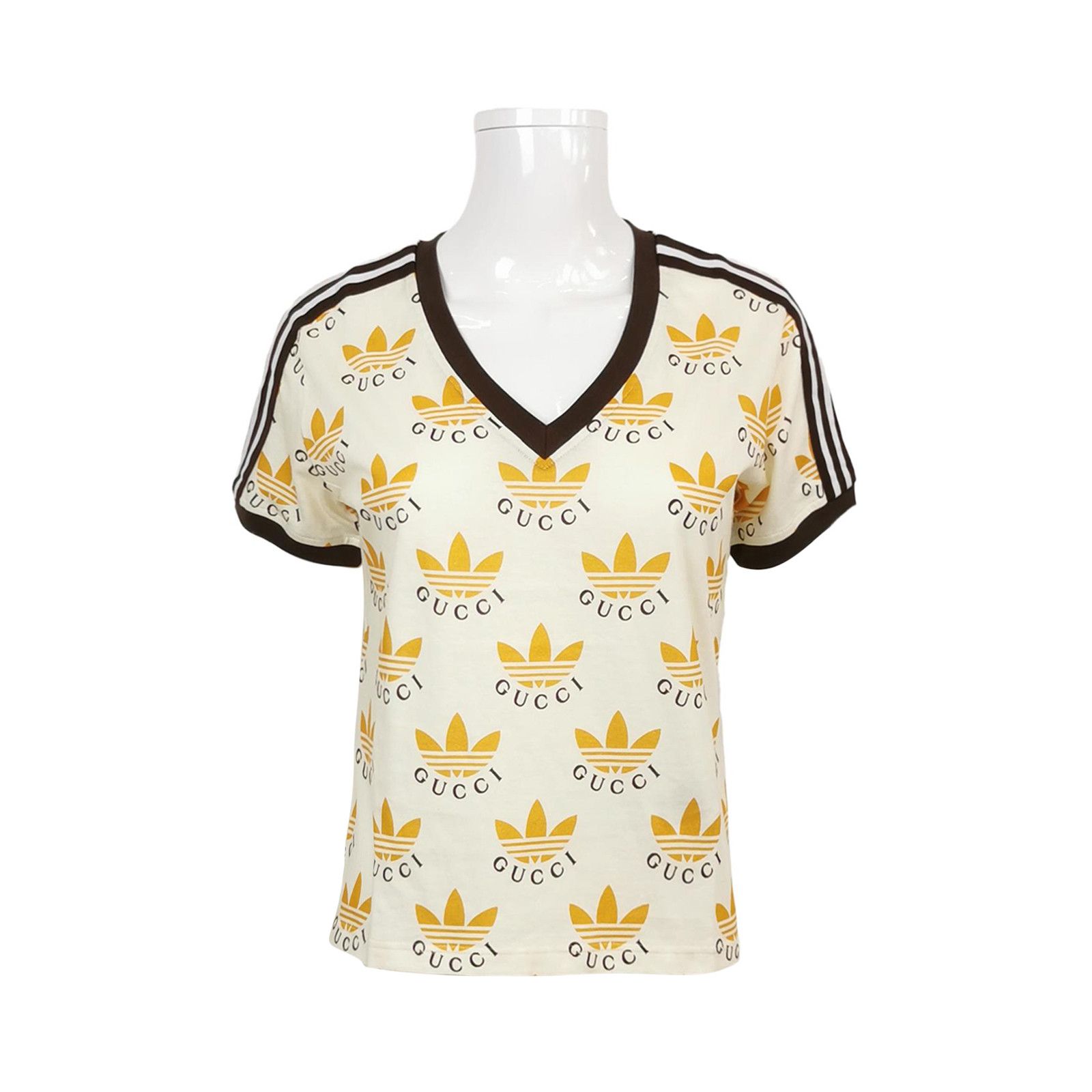 Gucci Gucci x Adidas Trefoil Logo V-Neck T-Shirt Size S Size S / US 4 / IT 40 - 1 Thumbnail