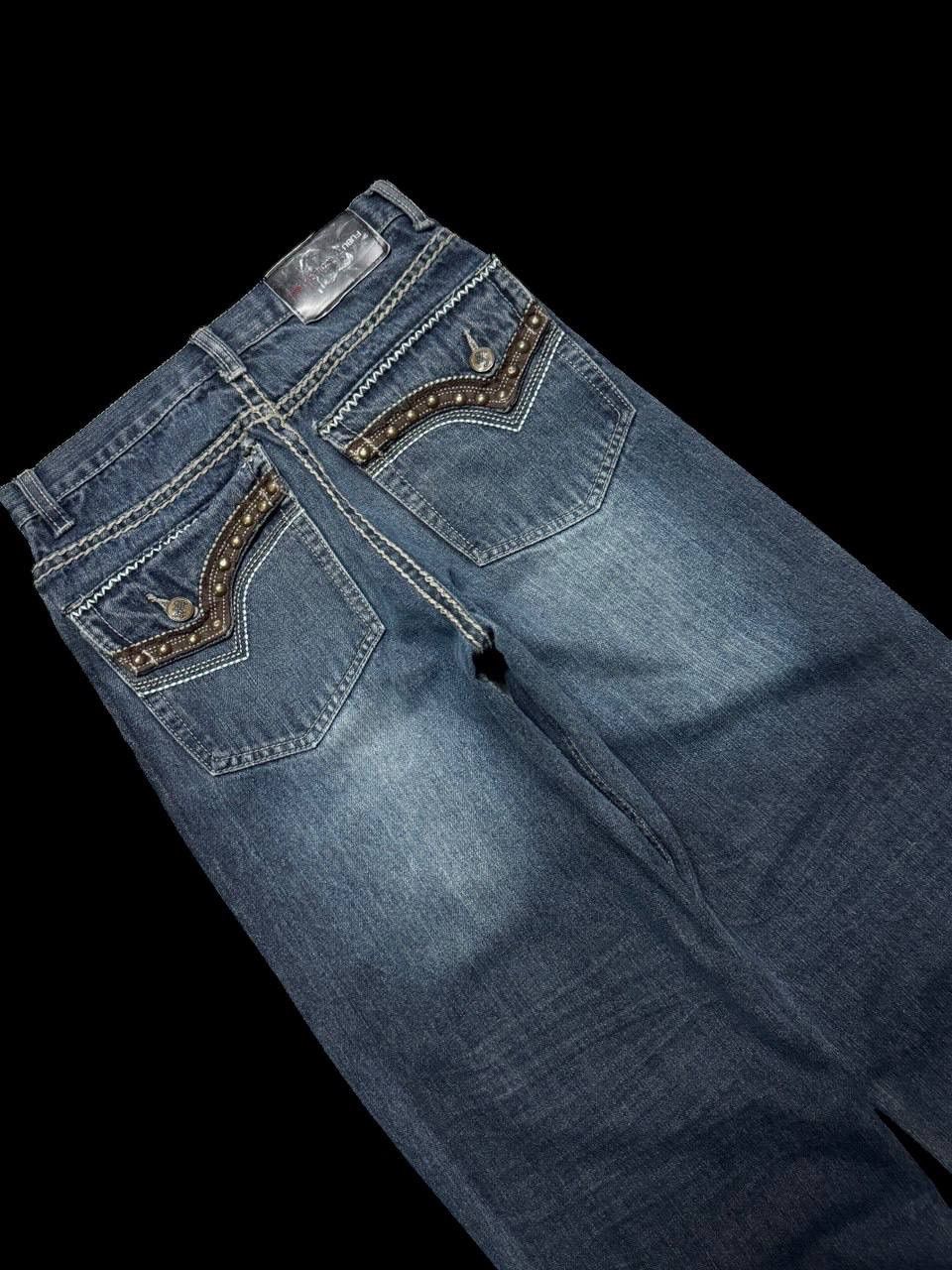 Tornado Mart SUPER BAGGY 90s Style Fubu Mudwash Wide Studded Jeans Size US 26 / EU 42 - 16 Thumbnail
