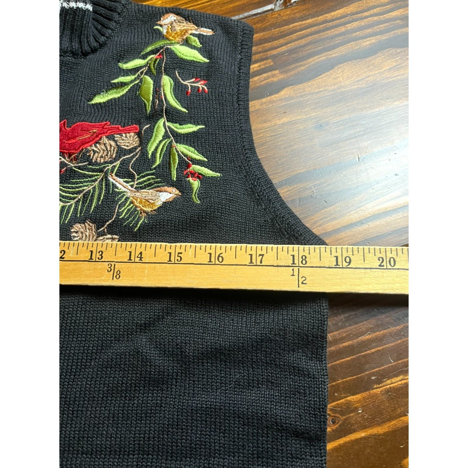 Vintage VEST Womens Medium Black Southern Lady Cardinal Floral Bird Embroidered Sweater Size M / US 6-8 / IT 42-44 - 6 Thumbnail