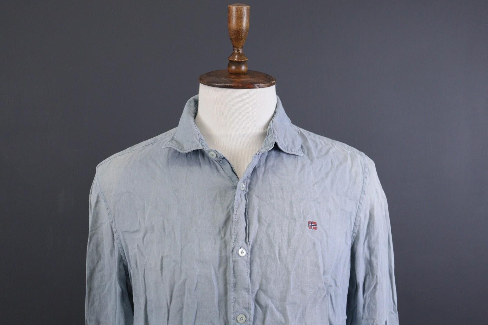 Napapijri Napapijri Slim Linen Blue Button Down Shirt Size XL Size US XL / EU 56 / 4 - 2 Thumbnail