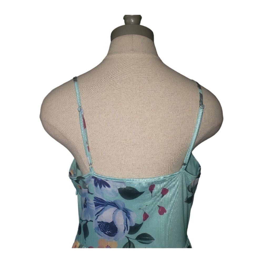 Designer CT340 Yathon Aqua Floral Spaghetti Strap Dress Size L / US 10 / IT 46 - 8 Thumbnail