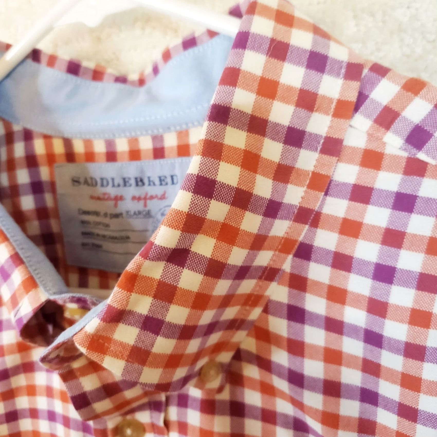 Vintage SADDLEBRED Mens XL Orange Purple Check LS Button Down Shirt Clemson Tigers Size US XL / EU 56 / 4 - 7 Thumbnail