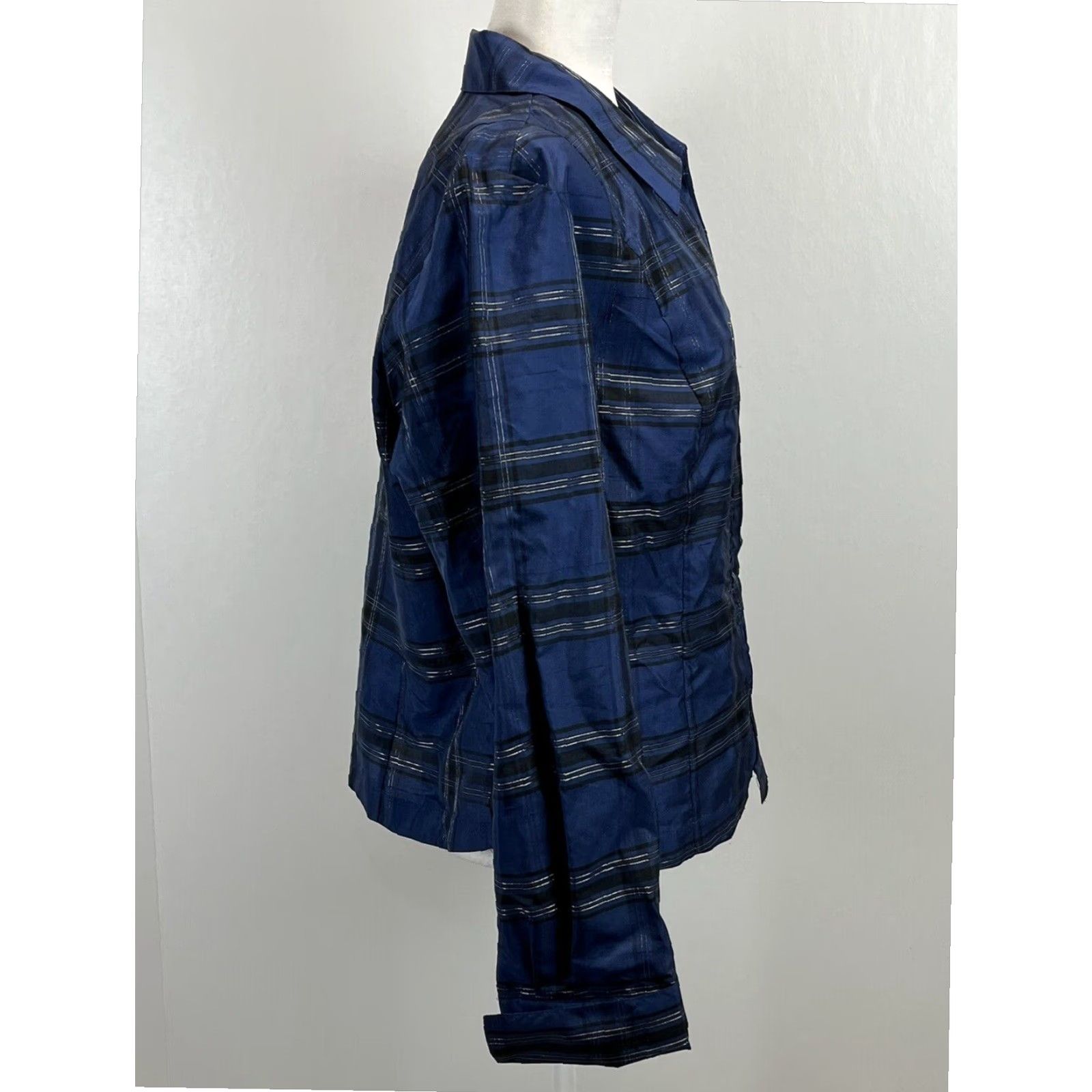 Coldwater Creek Coldwater Creek Silk Blend Plaid Blouse Shirt Women's Large Blue Long Sleeve Full Zip Size L / US 10 / IT 46 - 4 Thumbnail