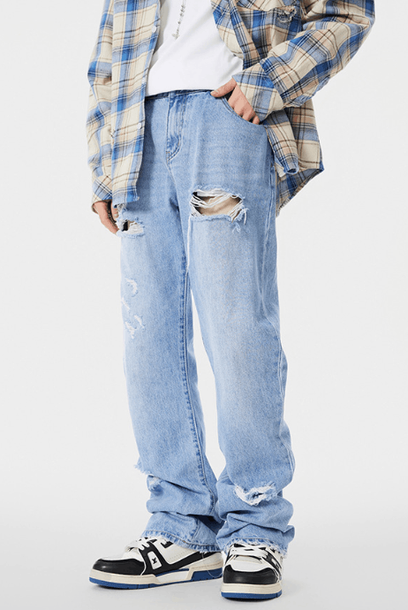 Japanese Brand American street trend distressed straight-leg ripped jeans Size US 32 / EU 48 - 1 Thumbnail