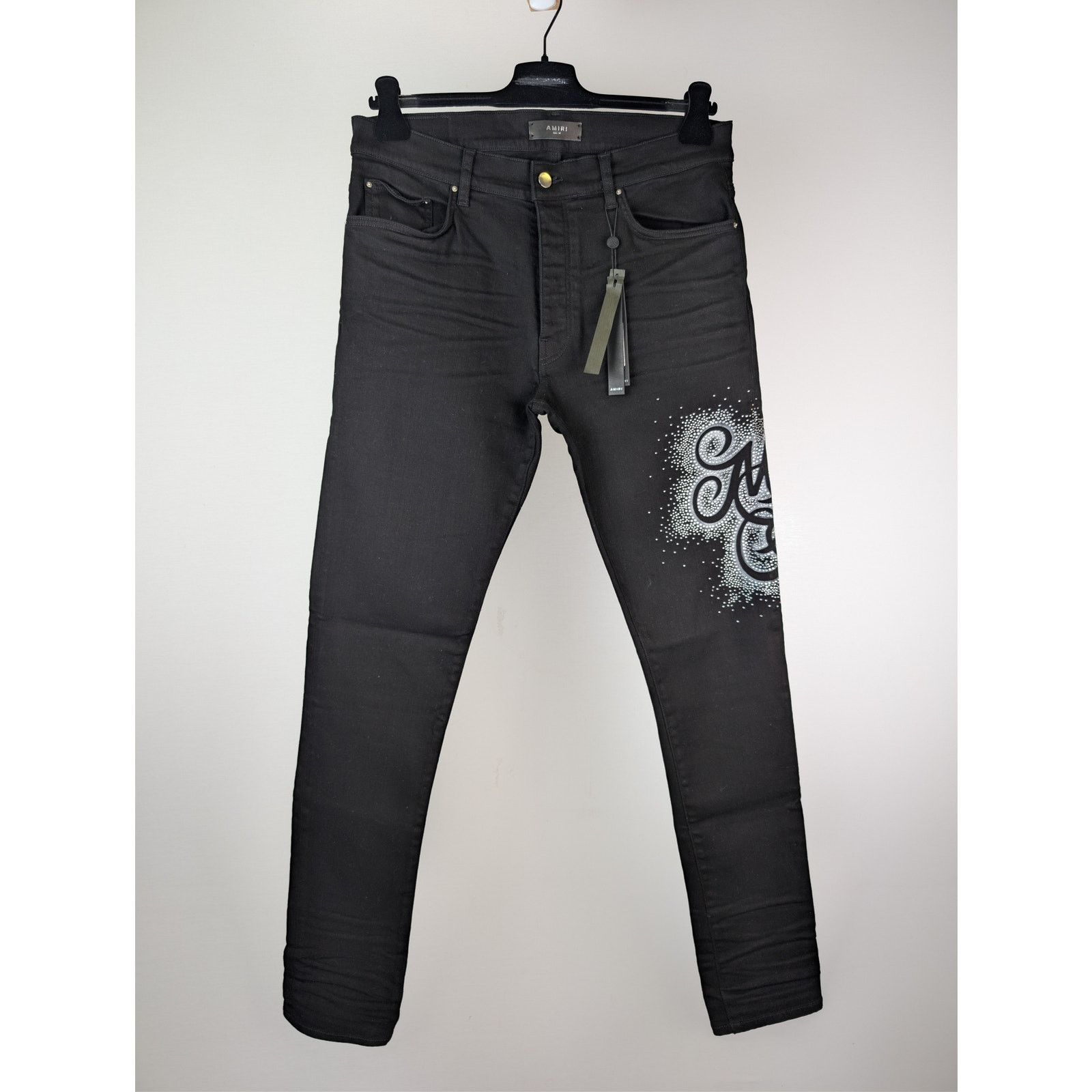 Amiri o1rshd1 MA Swirl Crystal Skinny Denim Jeans in Black Size US 34 / EU 50 - 1 Thumbnail